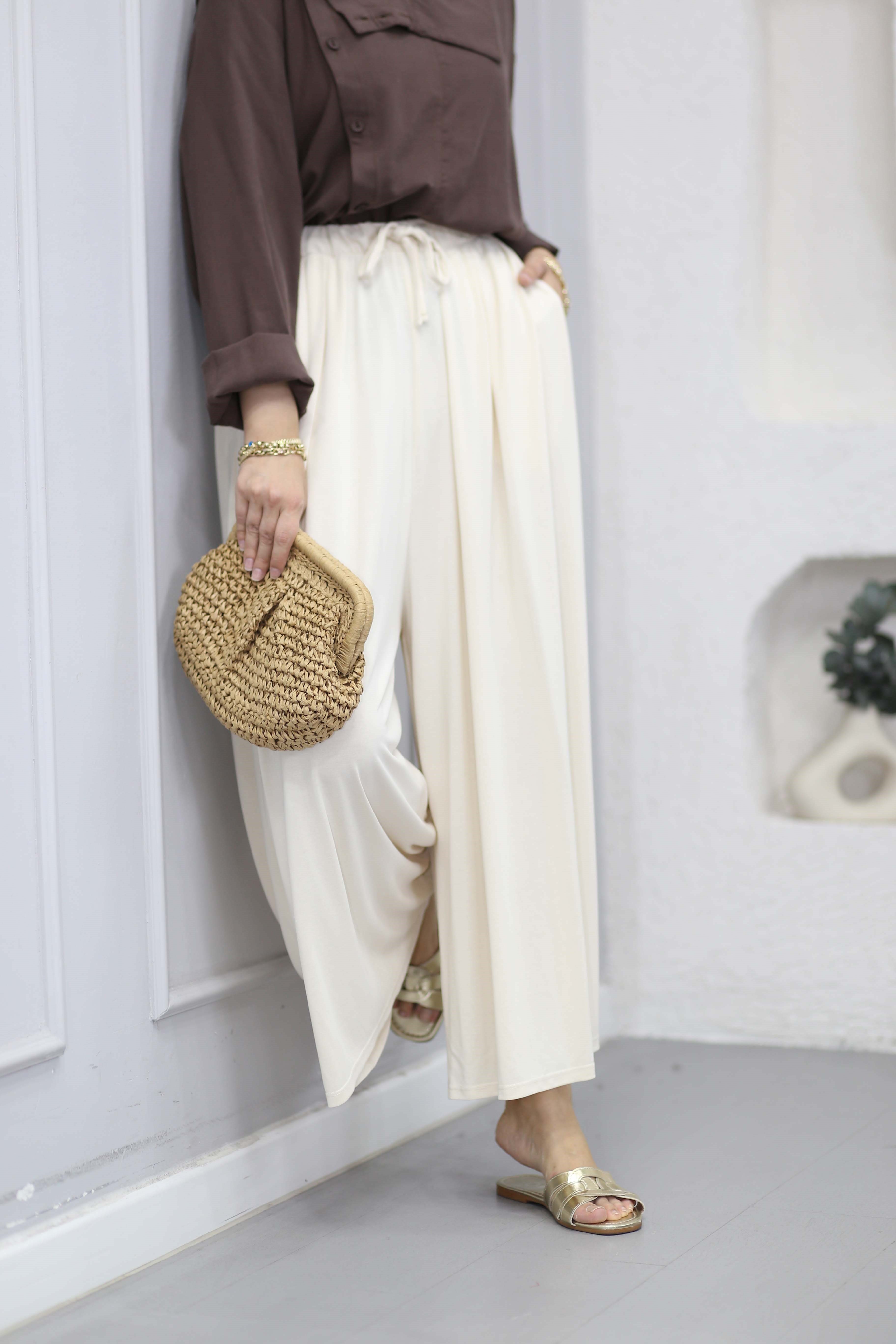 Pileli Pantolon Etek Bej 35958