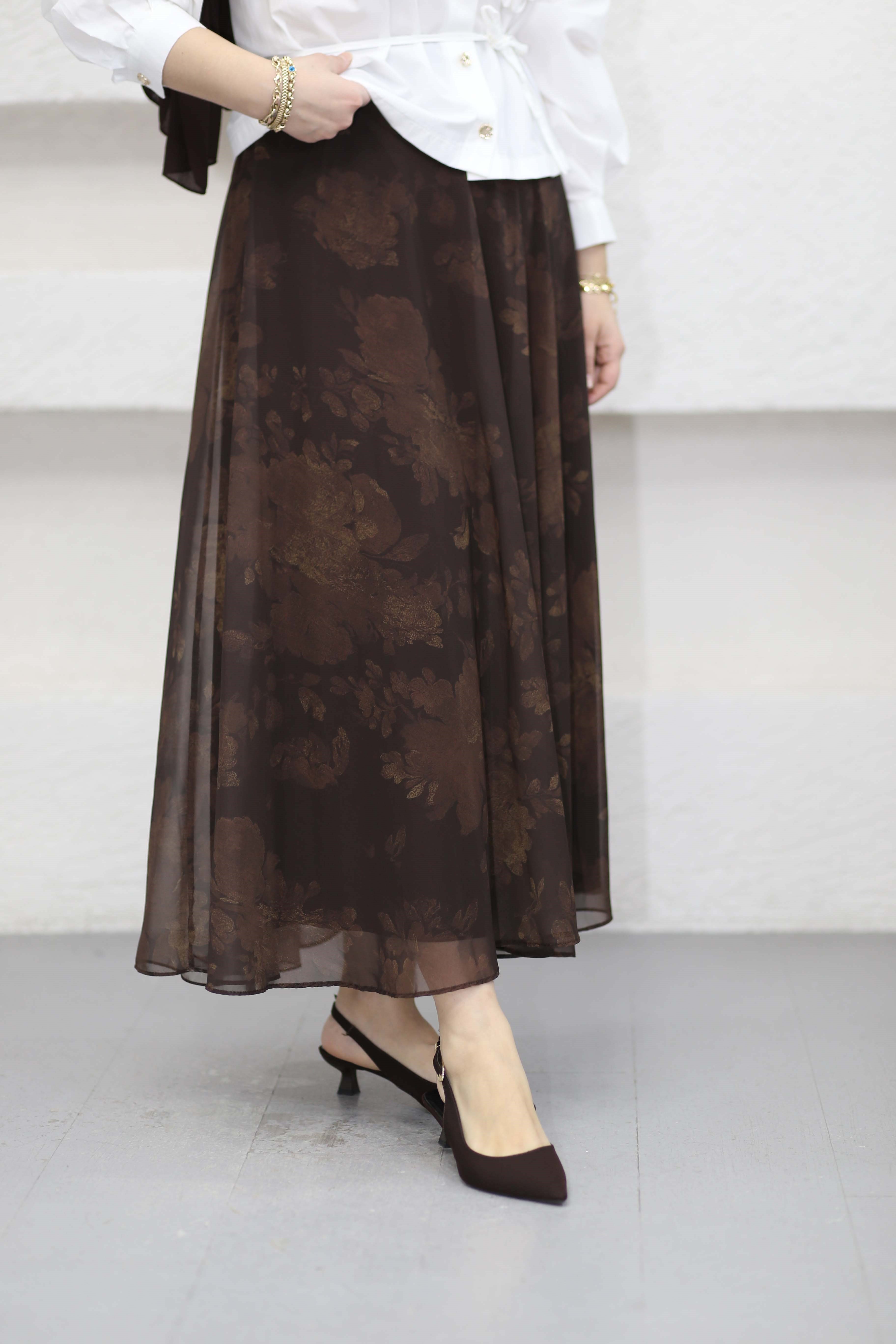 Yonca Şifon Etek Kahverengi 1159