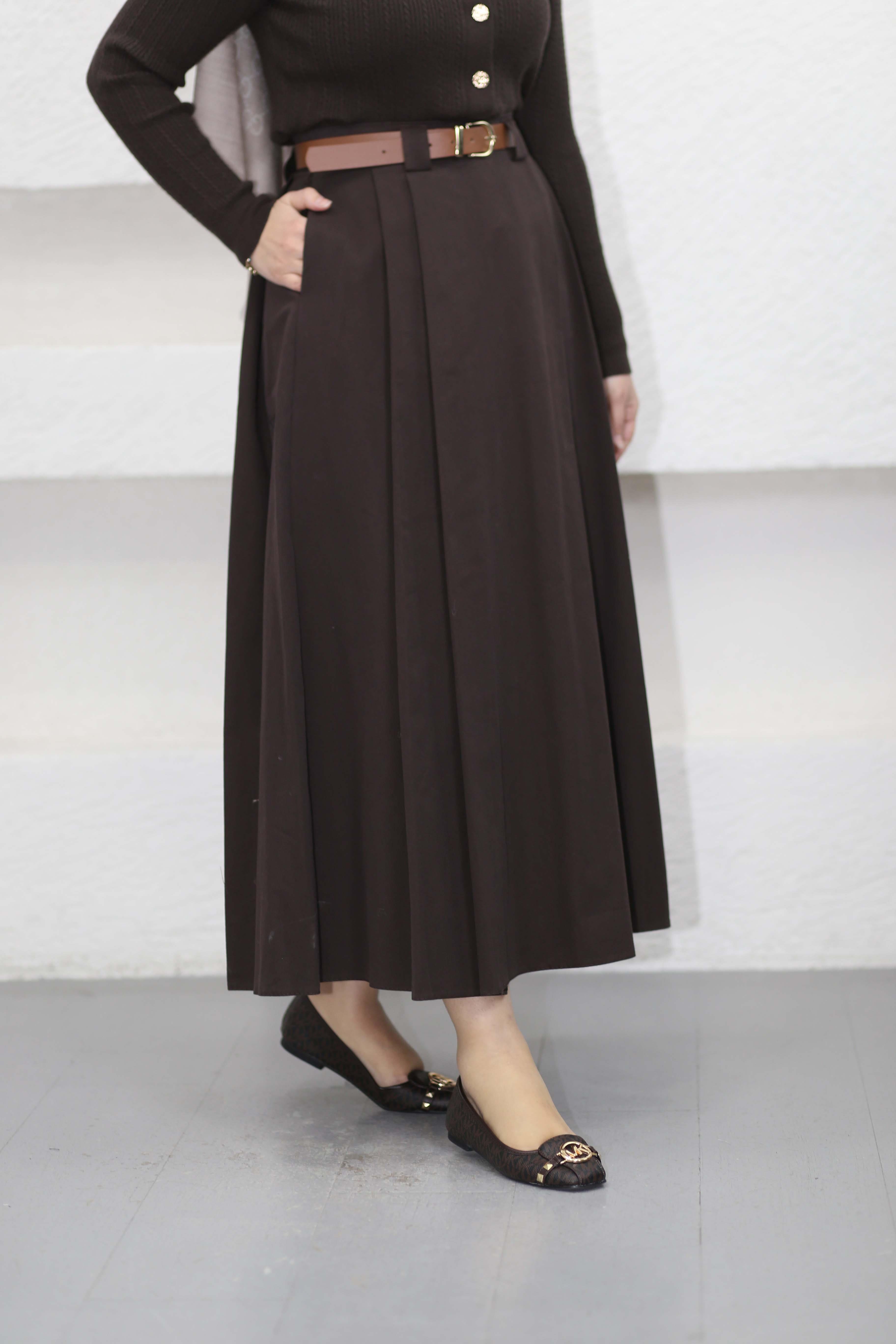 Kemerli Kanvaz Etek Kahverengi 1034