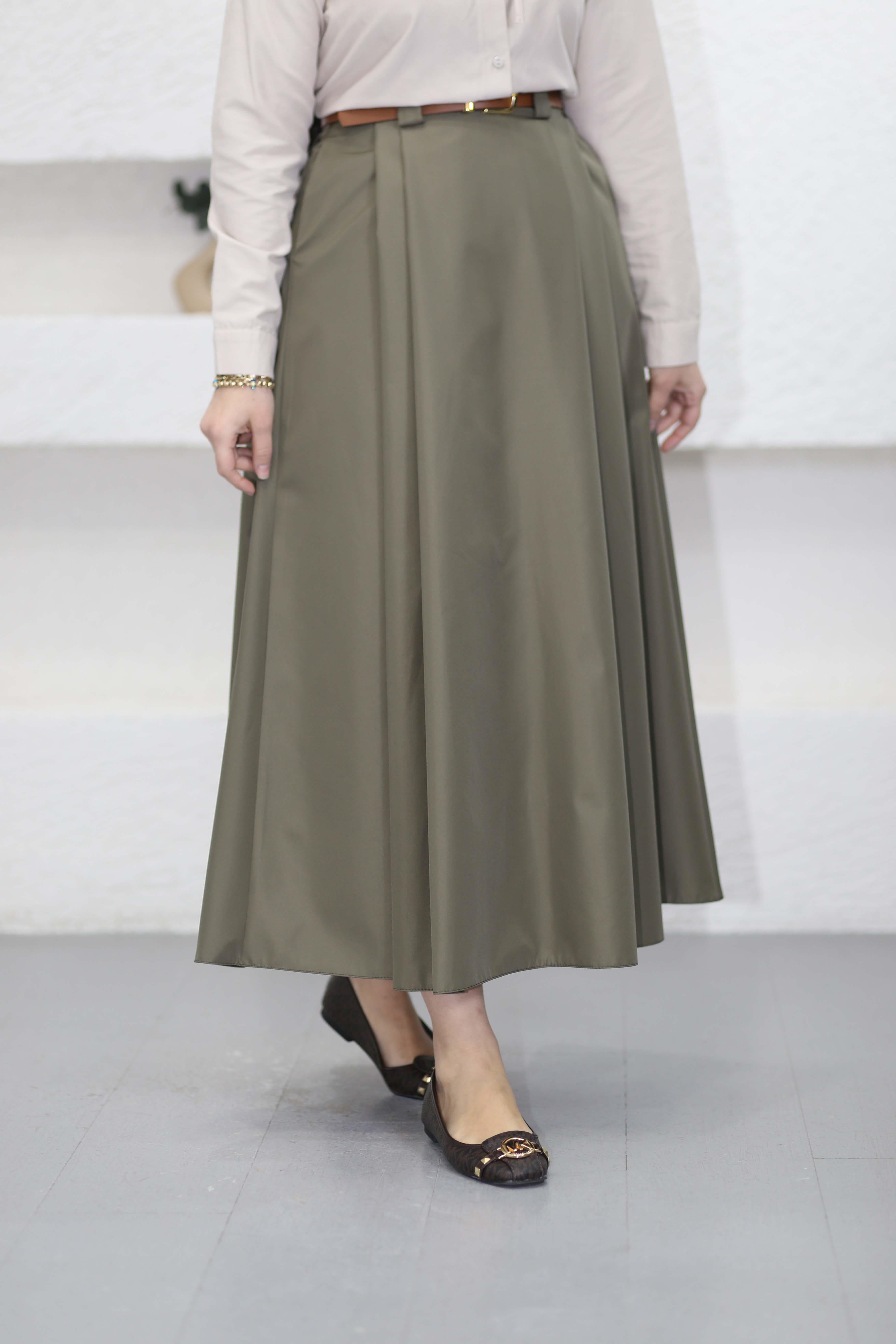 Kemerli Kanvaz Etek Haki 1060