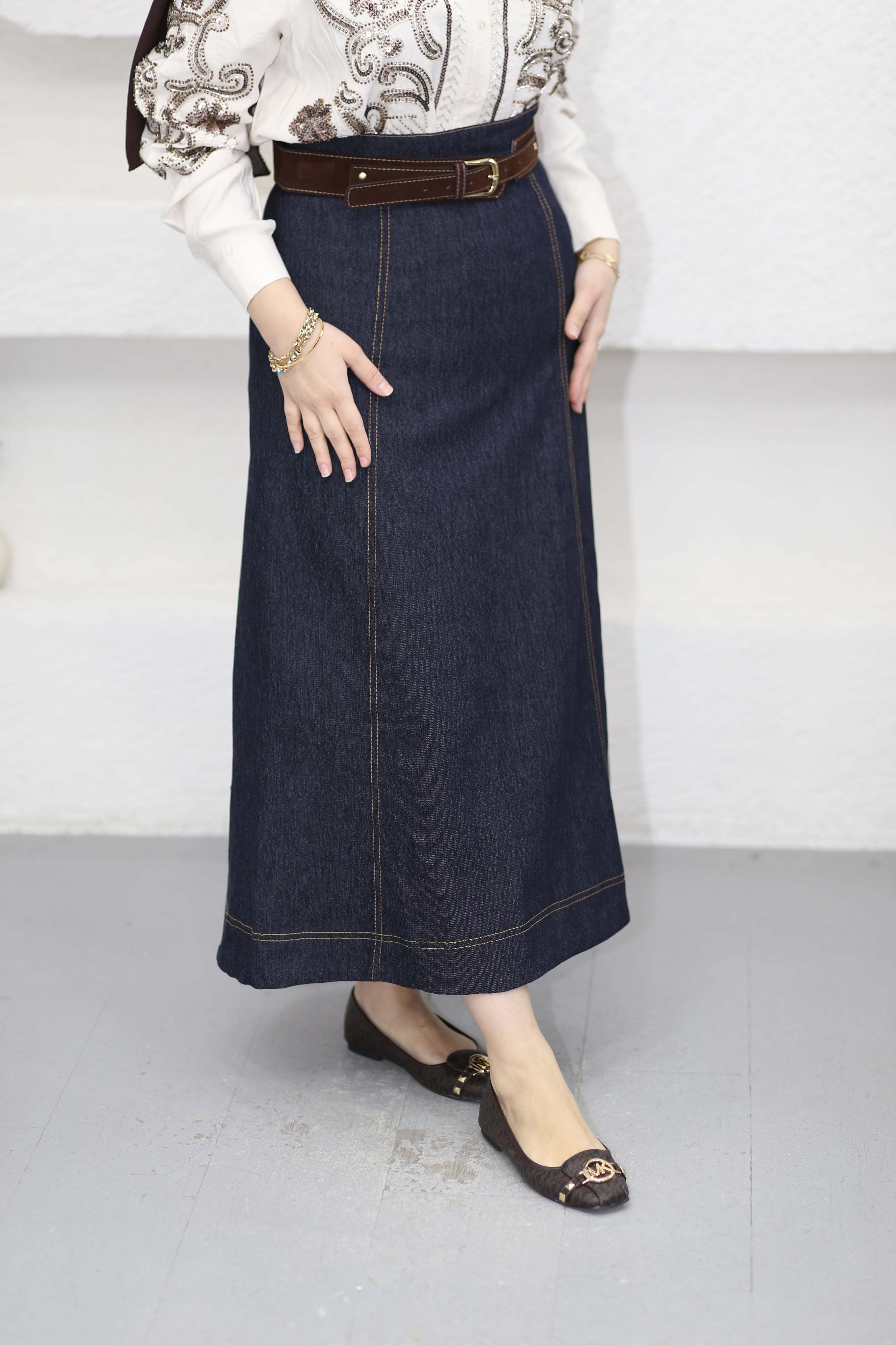 Denim Çan Etek Koyu Mavi 1037