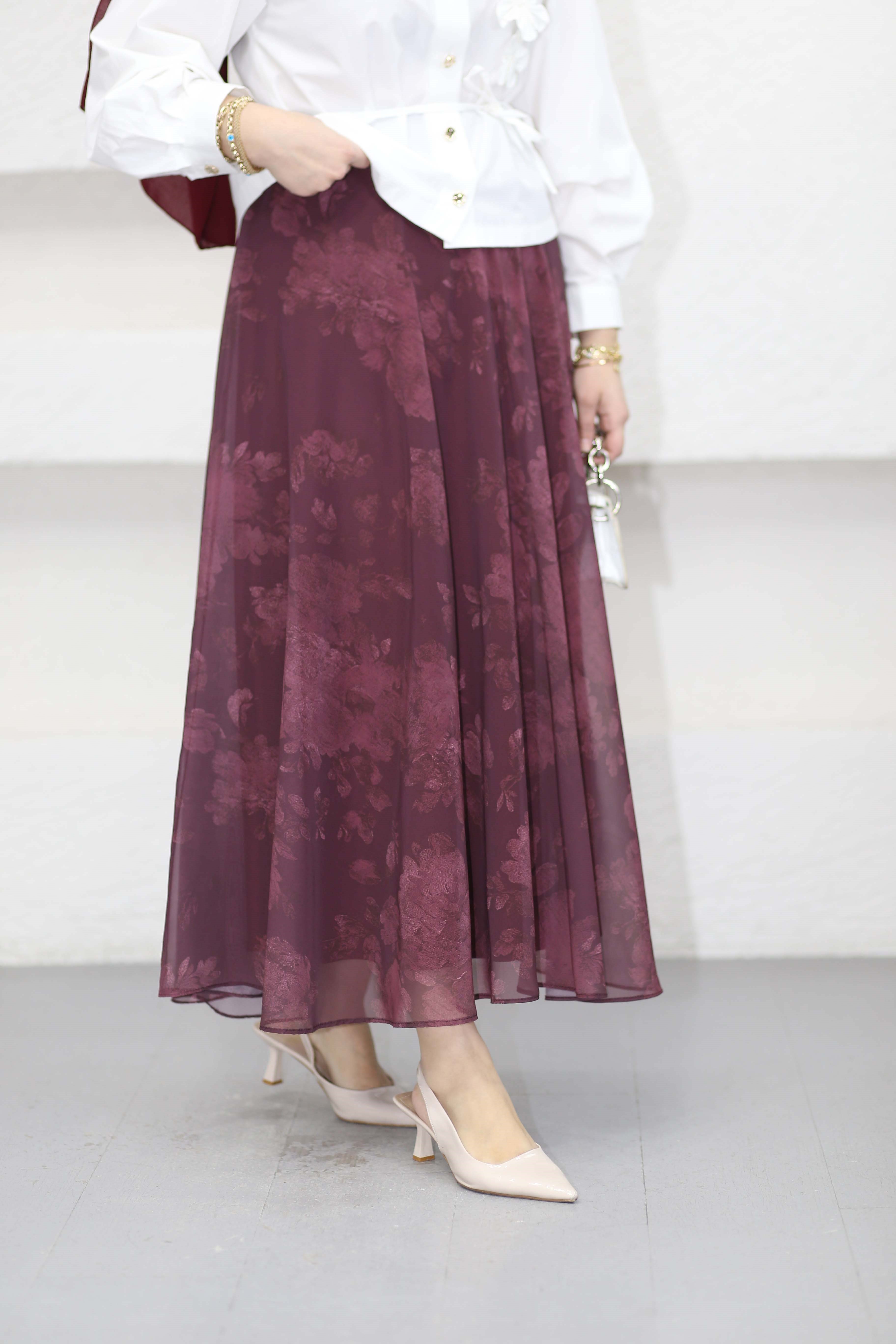 Yonca Şifon Etek Bordo 1159