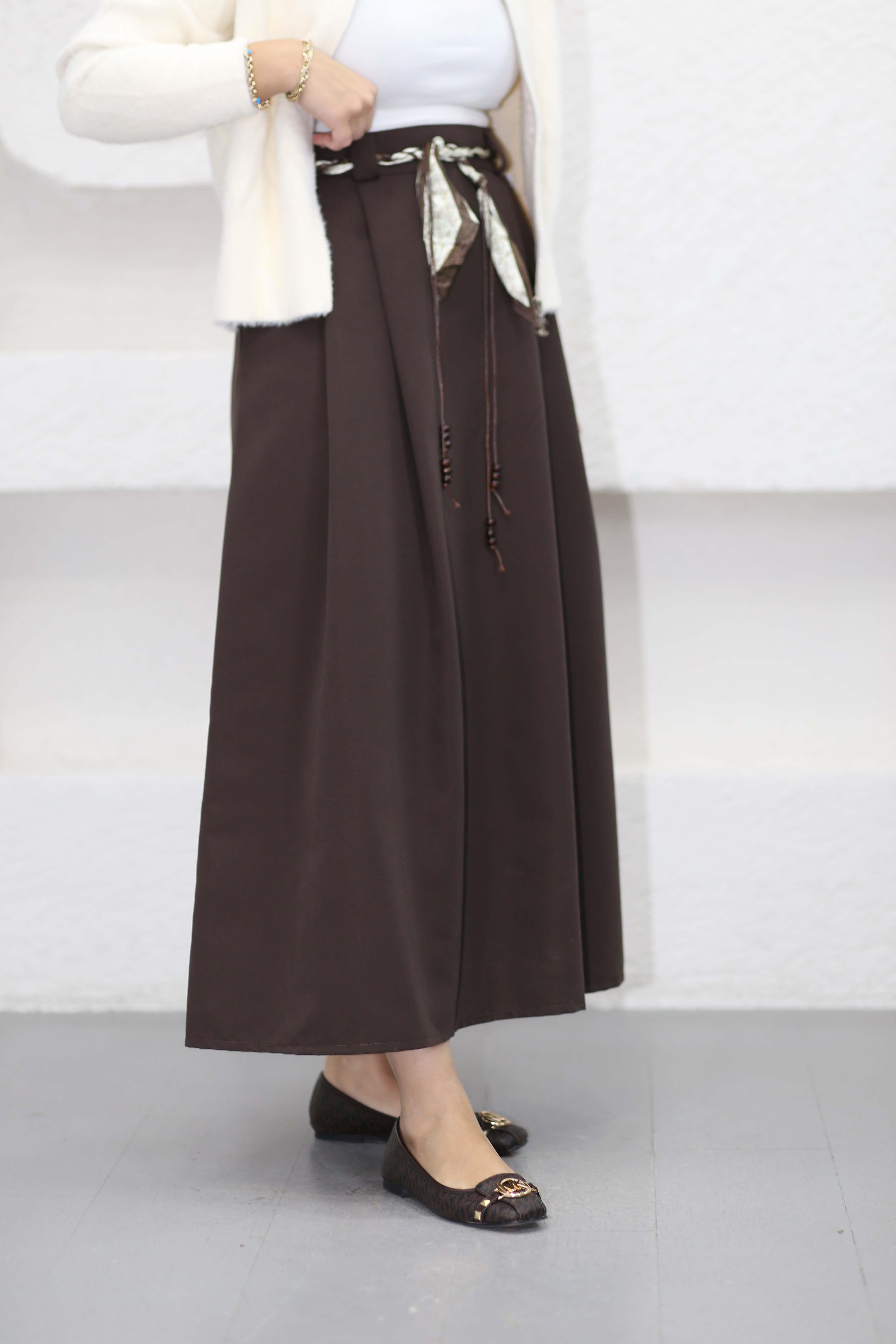 Fular Geçirmeli Etek Kahverengi 250327