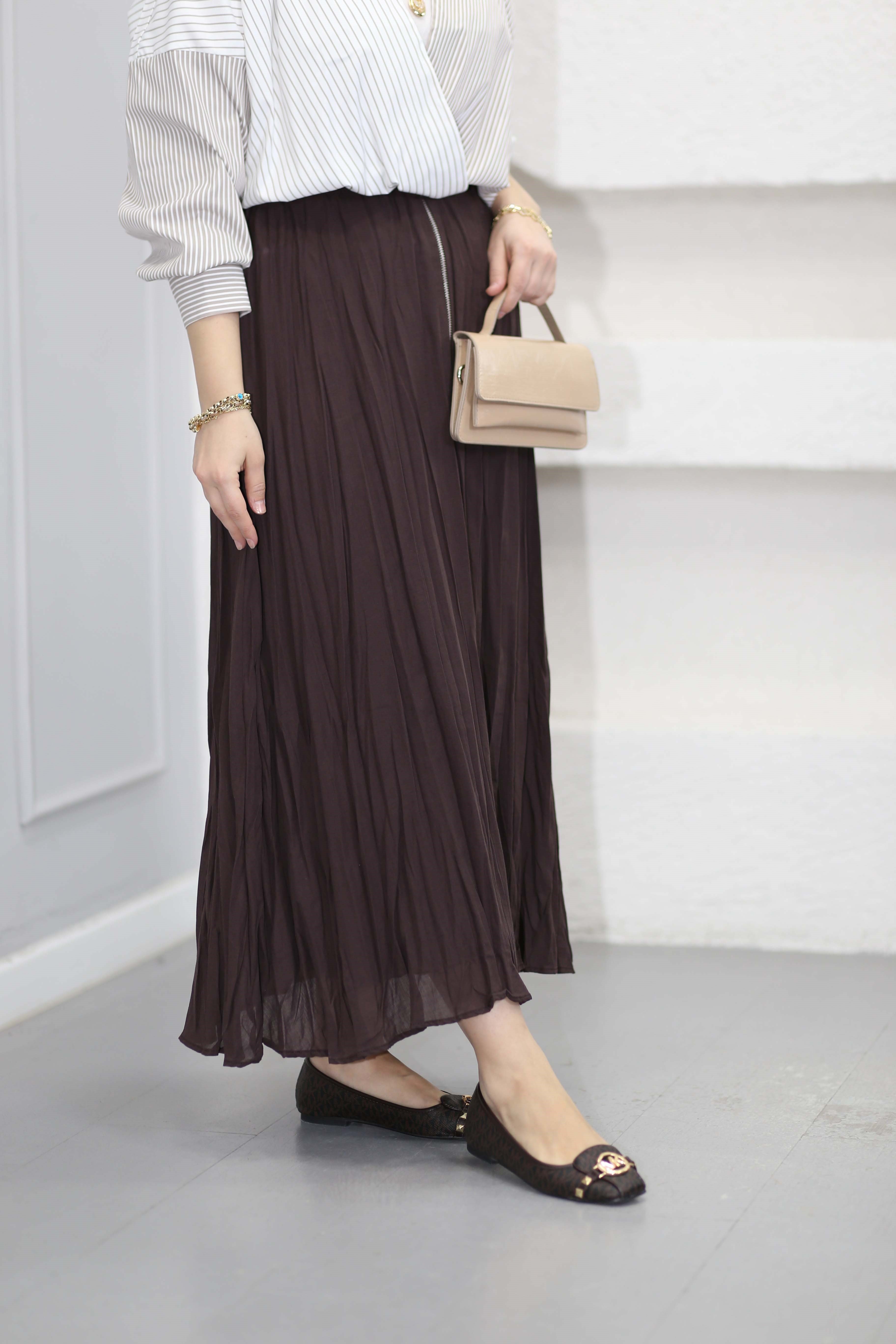 Fermuarlı Vual Etek Kahverengi 5006