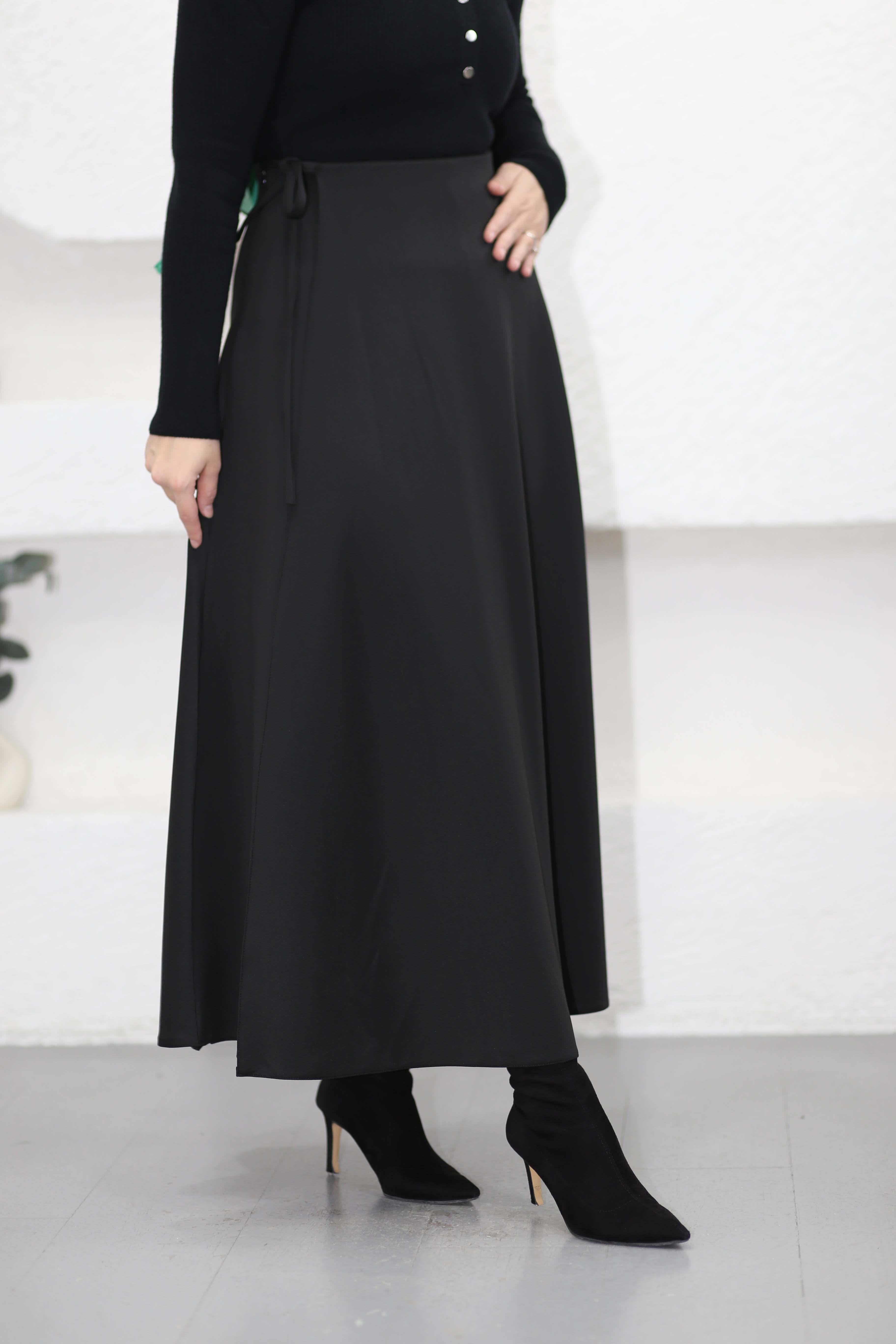 Scuba Yandan Bağlamalı Etek Siyah 1027