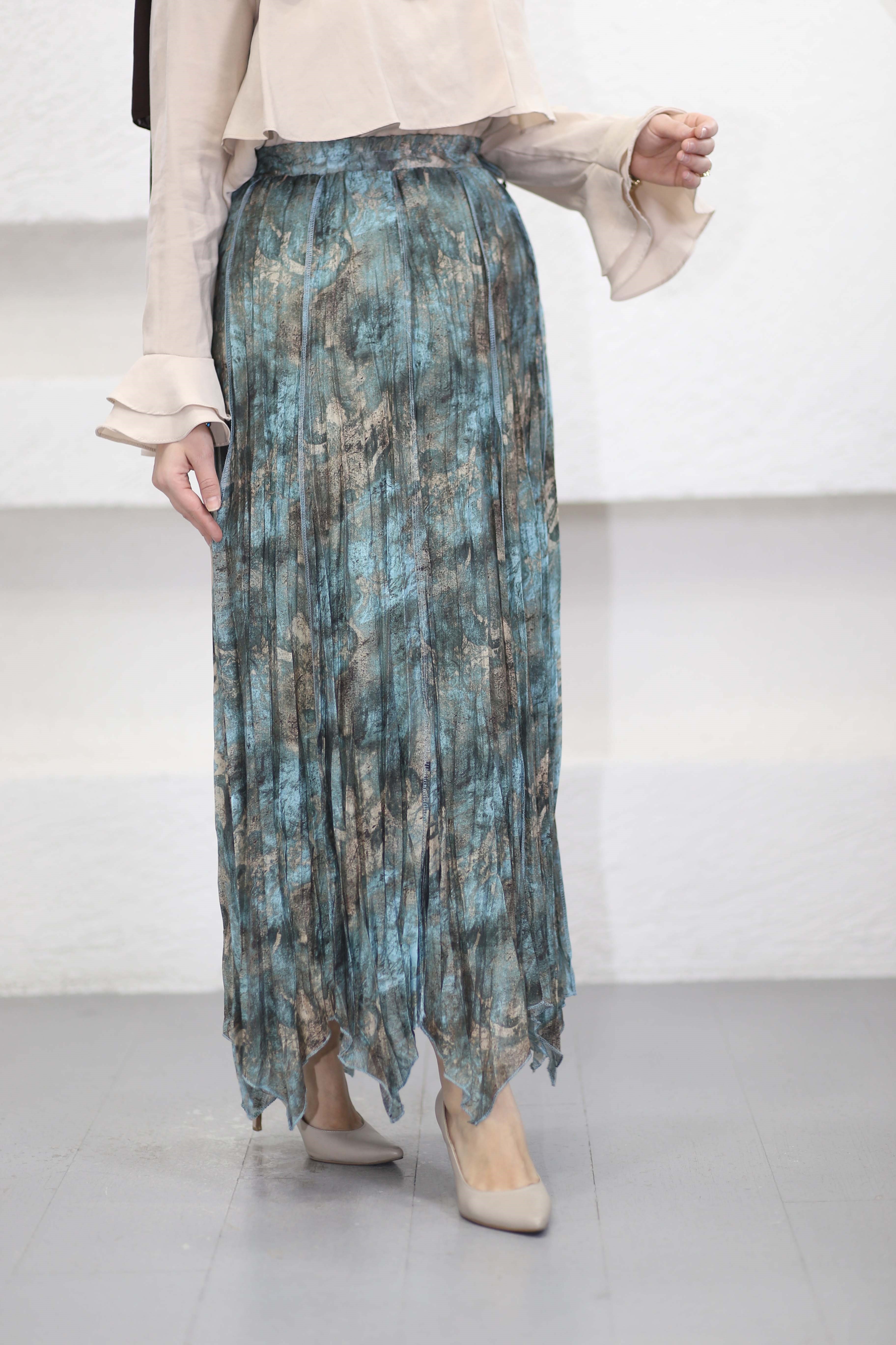 Efnan Desenli Etek Turkuaz 019