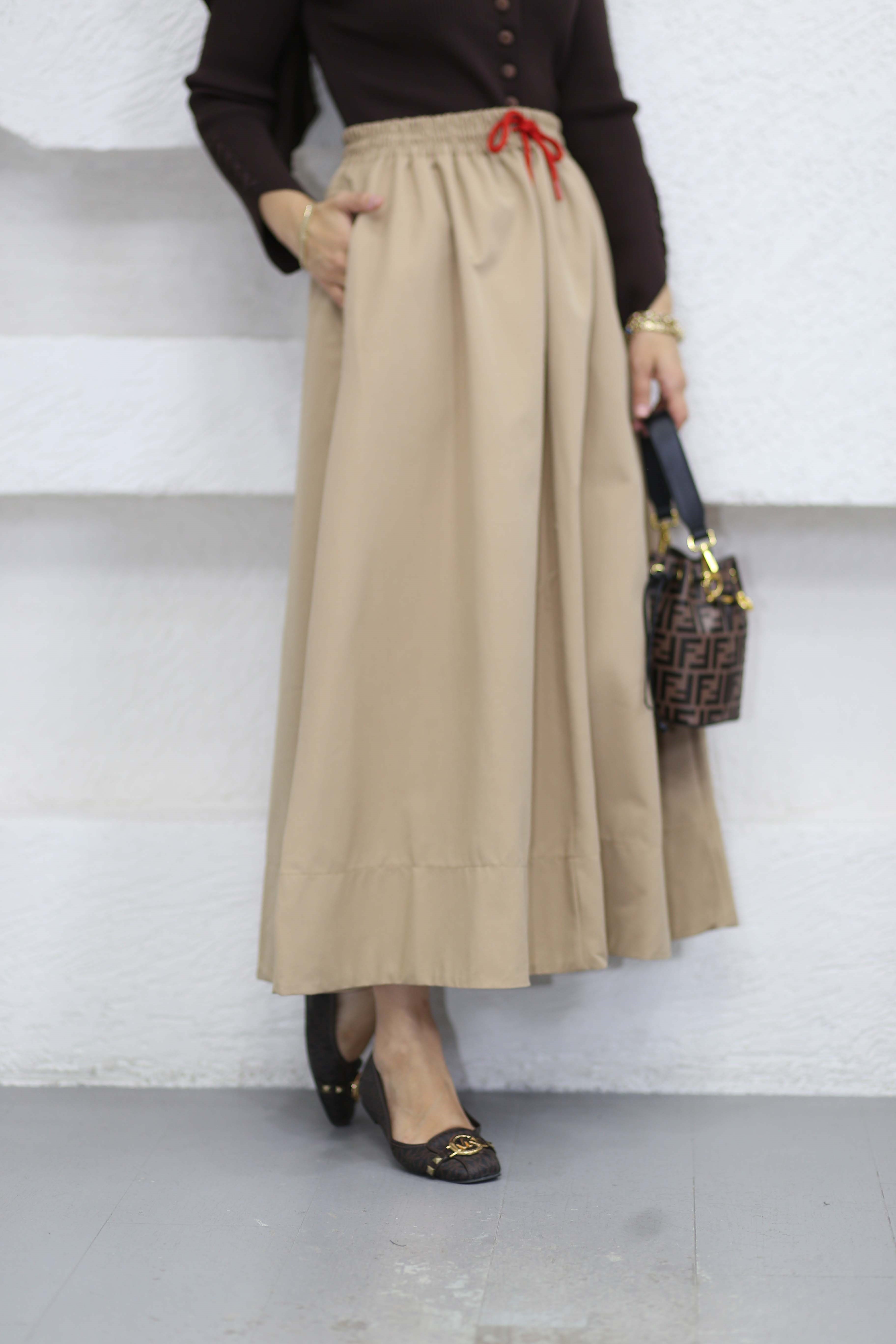 Beli Lastikli Gabardin Etek Bej 7014