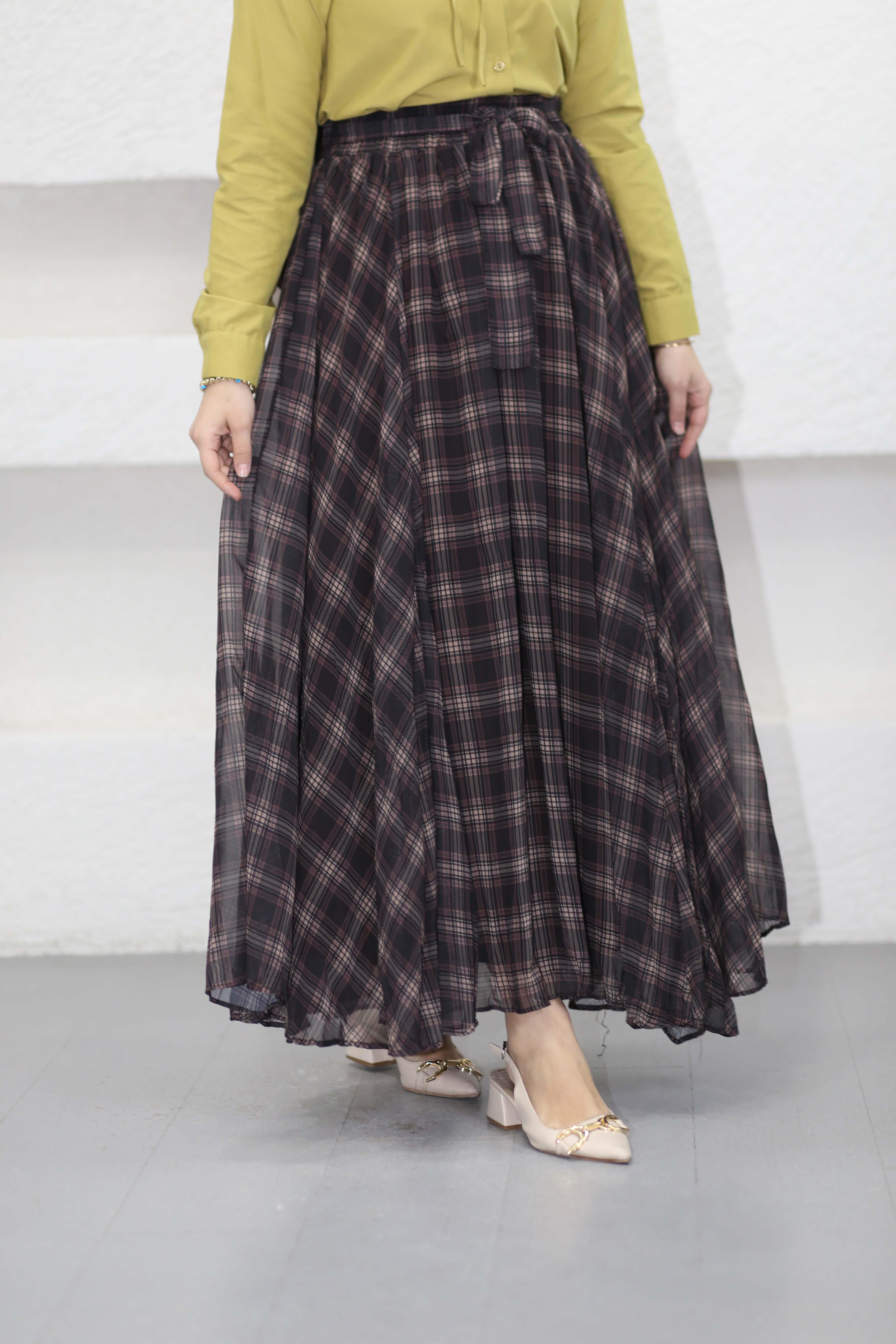 Beli Kuşaklı Şifon Etek Siyah 262008