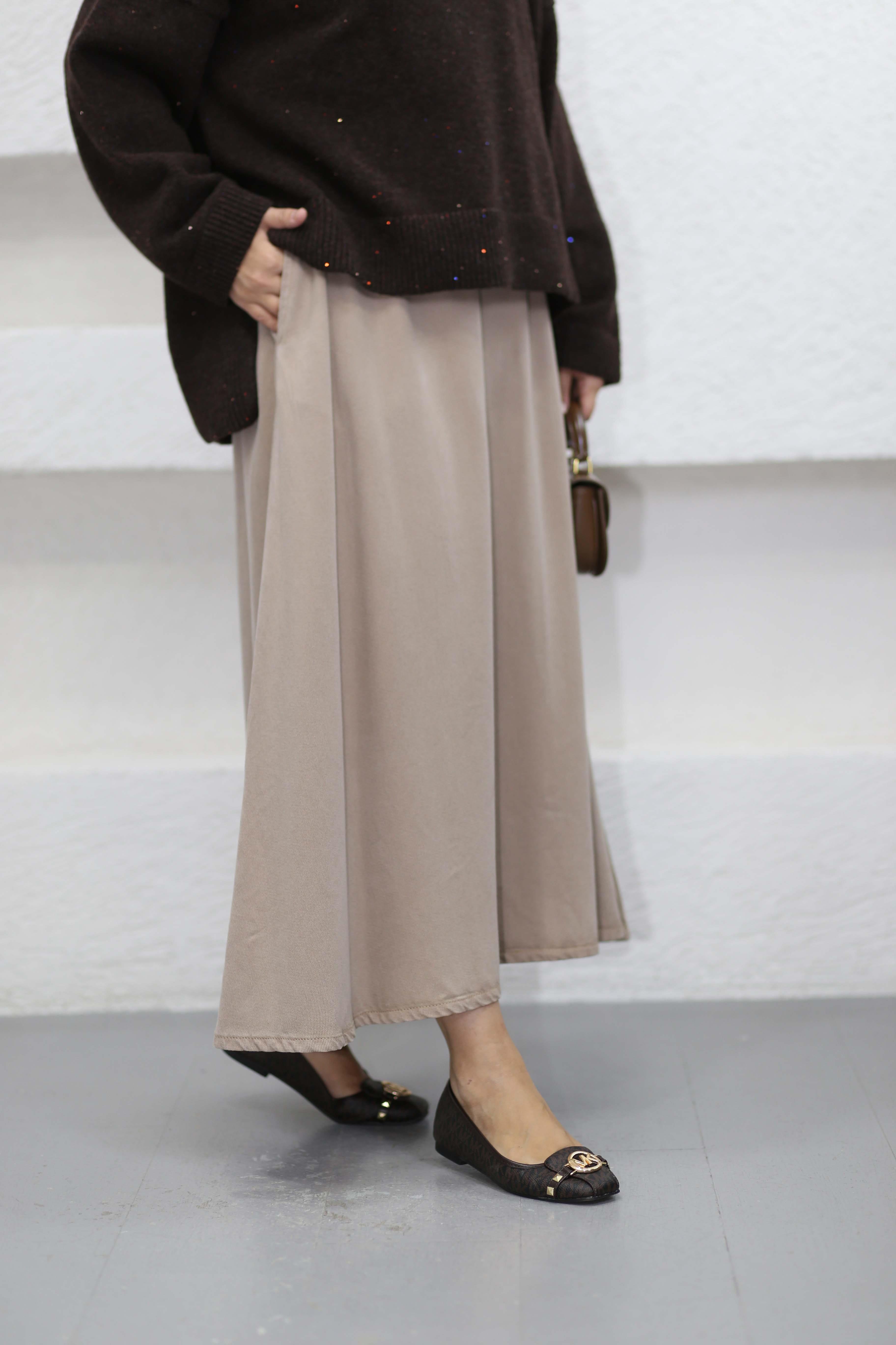 Beli Lastikli Tencel Etek Vizon 3322