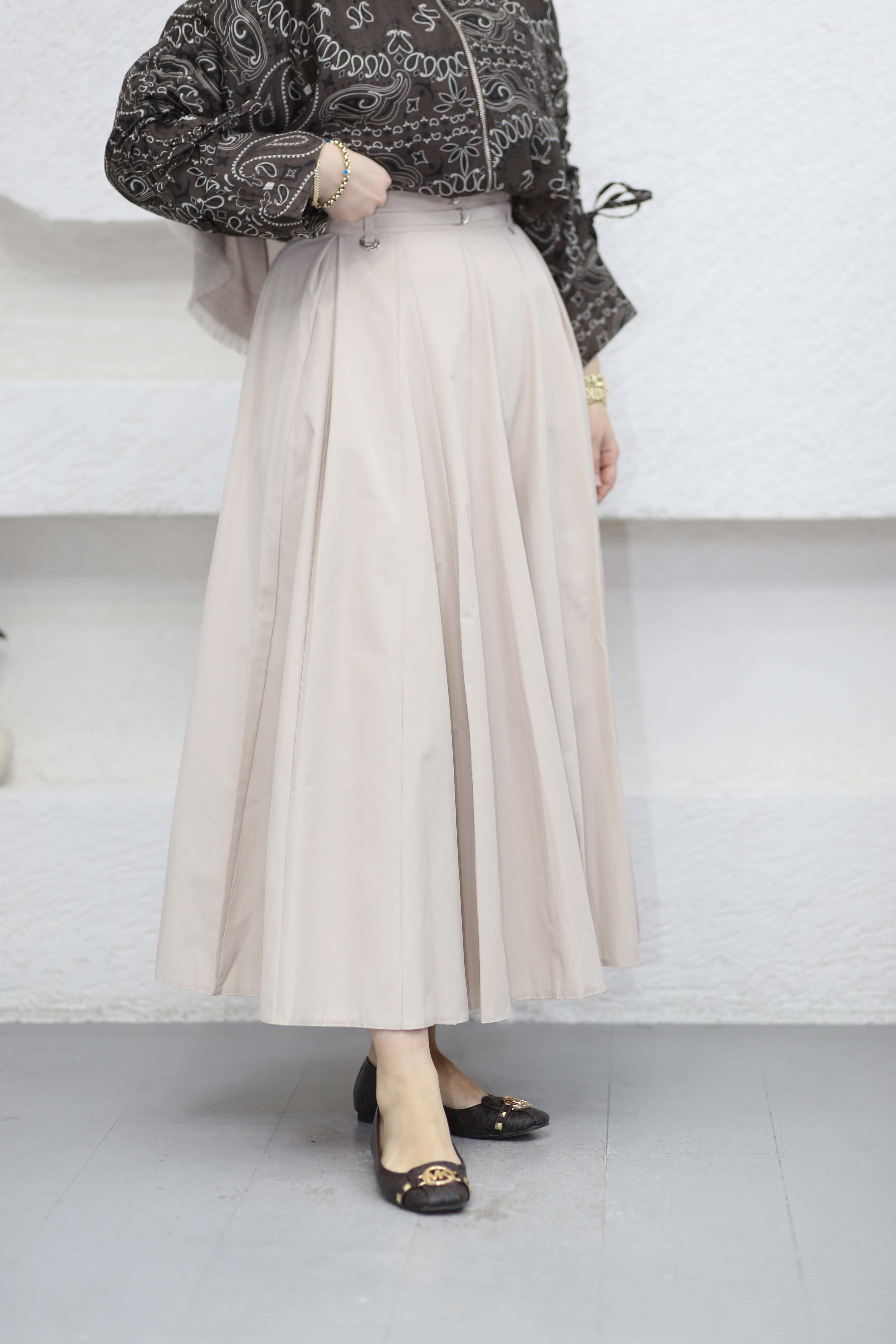 Çift Kemerli Etek Bej 1030