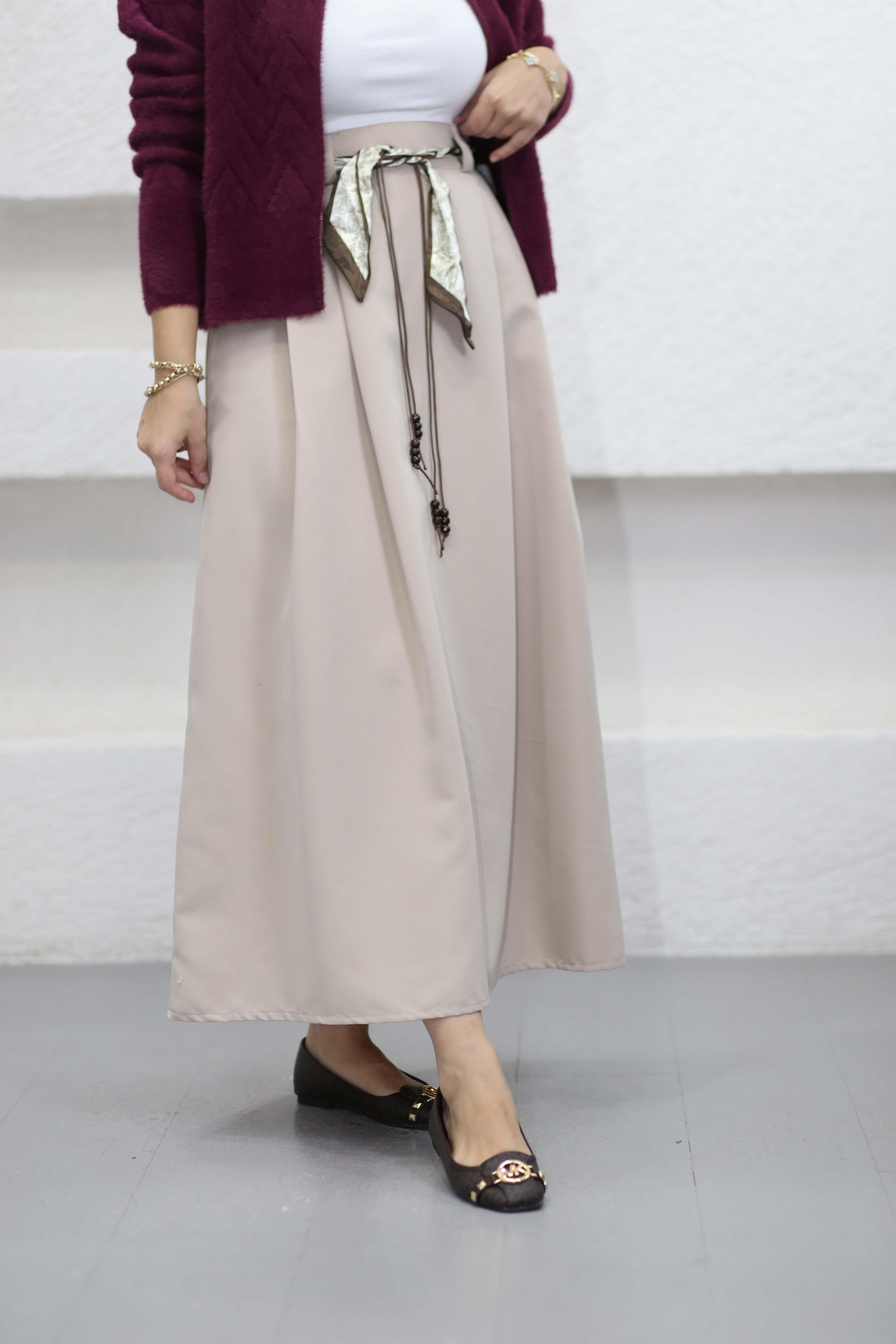 Fular Geçirmeli Etek Bej 250327