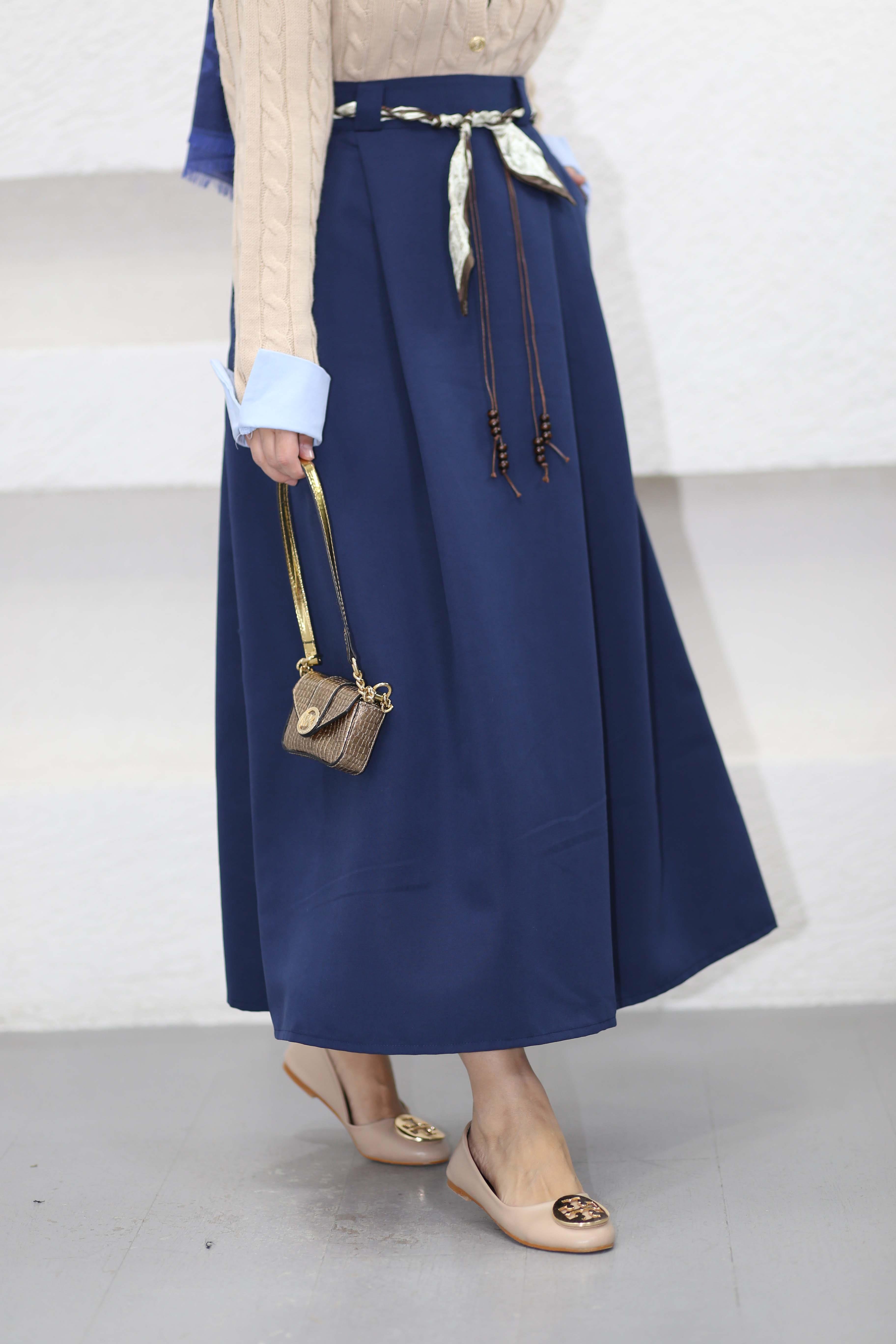 Fular Geçirmeli Etek Lacivert 250327