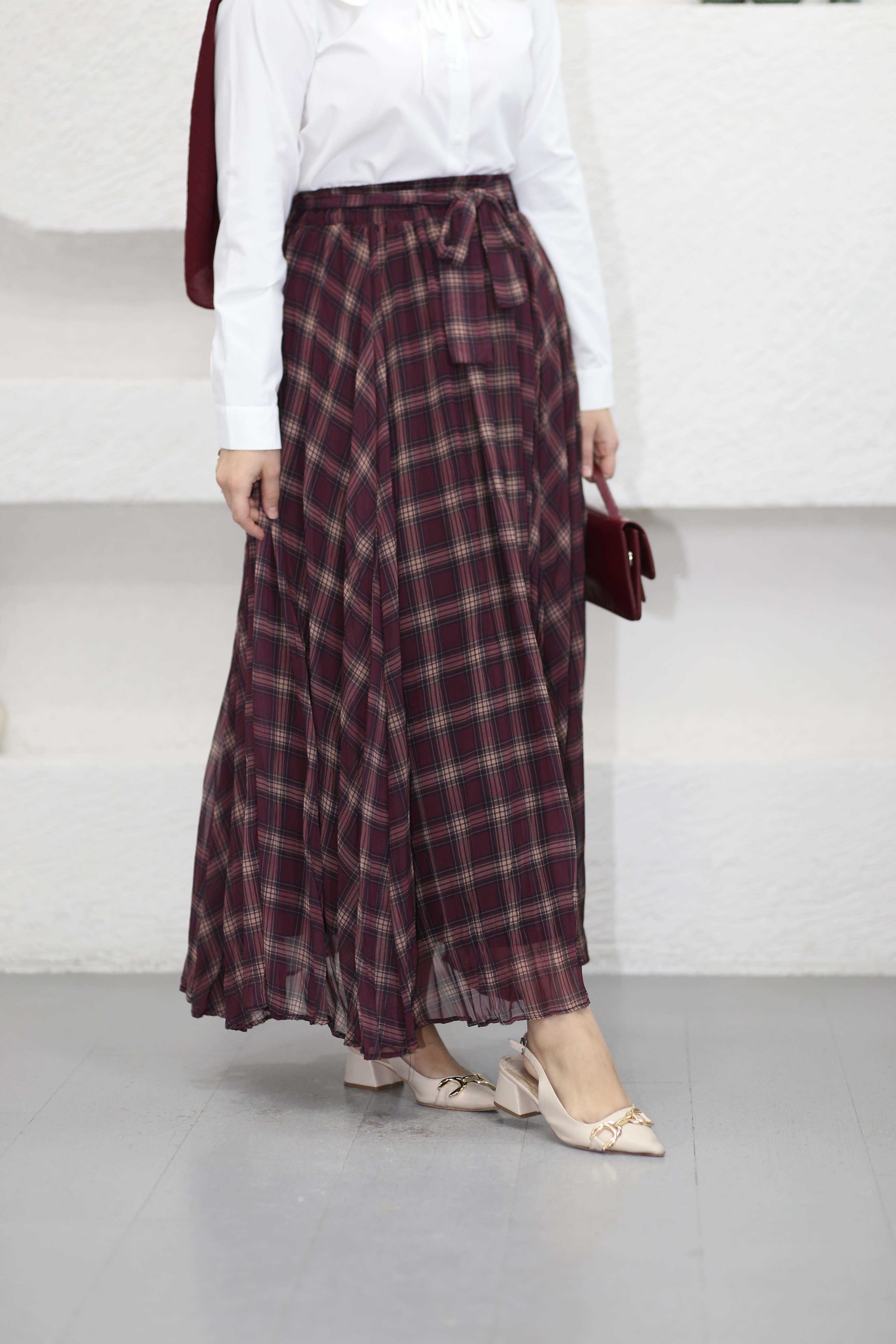 Beli Kuşaklı Şifon Etek Bordo 262008