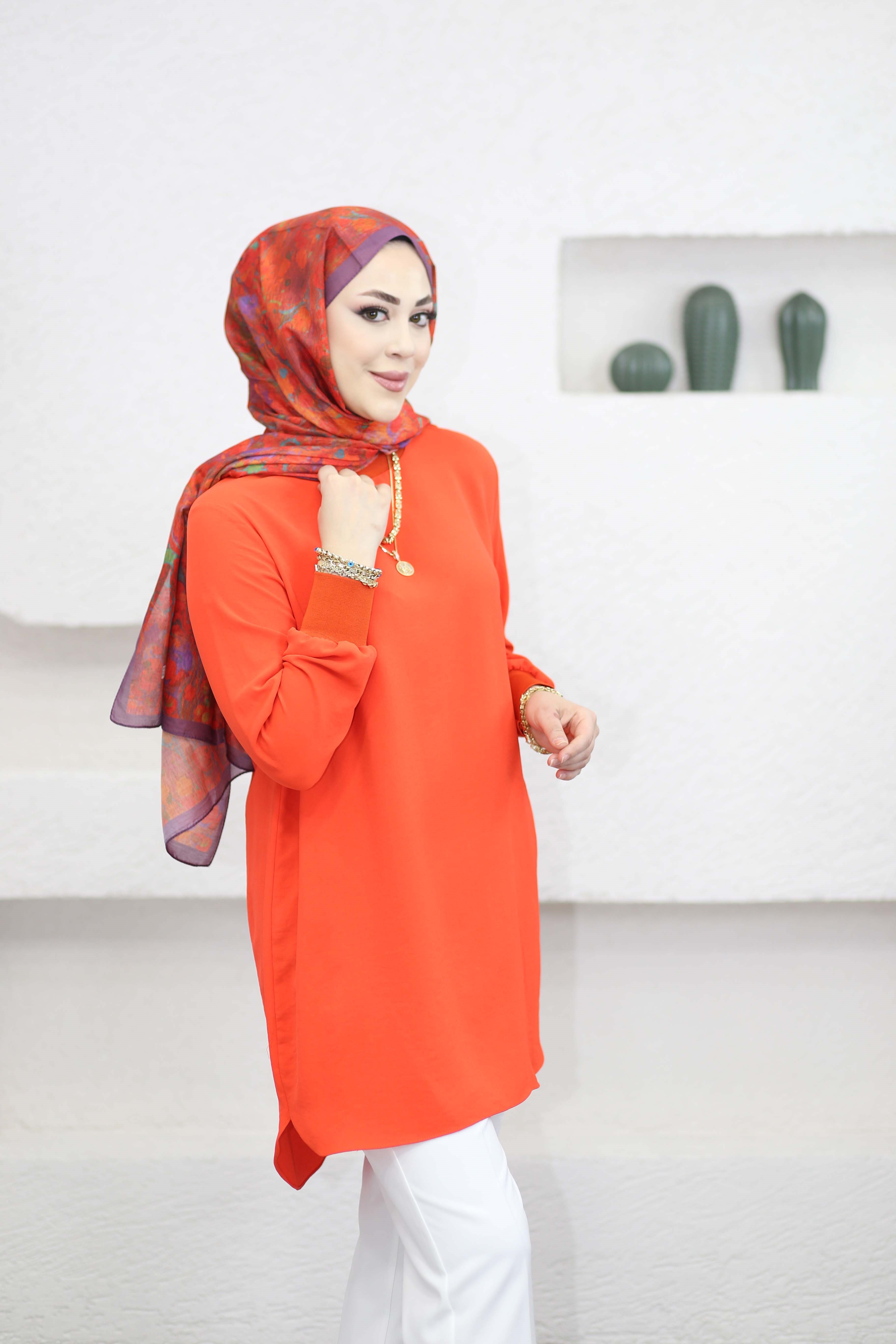 Basıc Krep Tunik Turuncu 4401