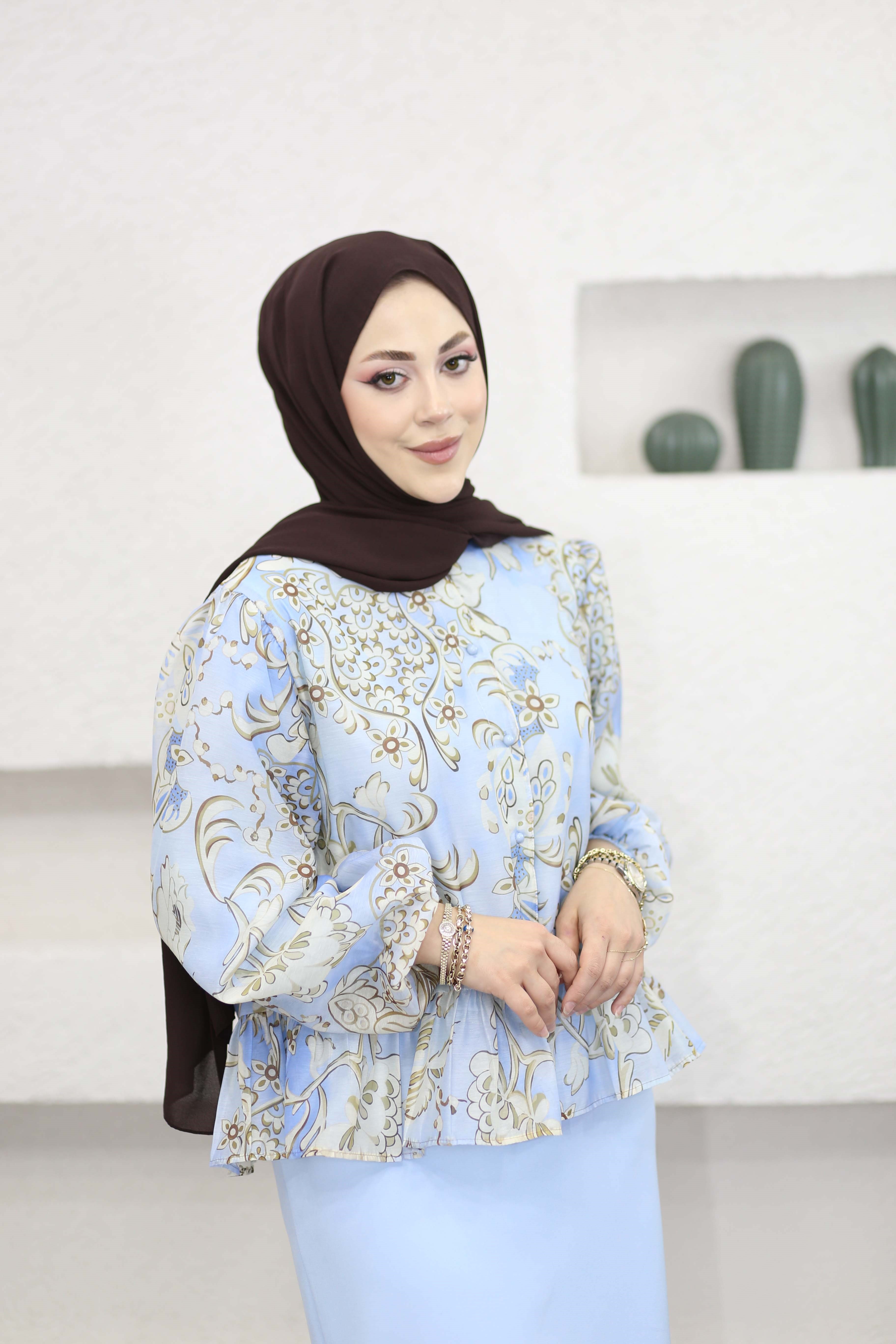 Fırfırlı Desenli Tunik Mavi 0228