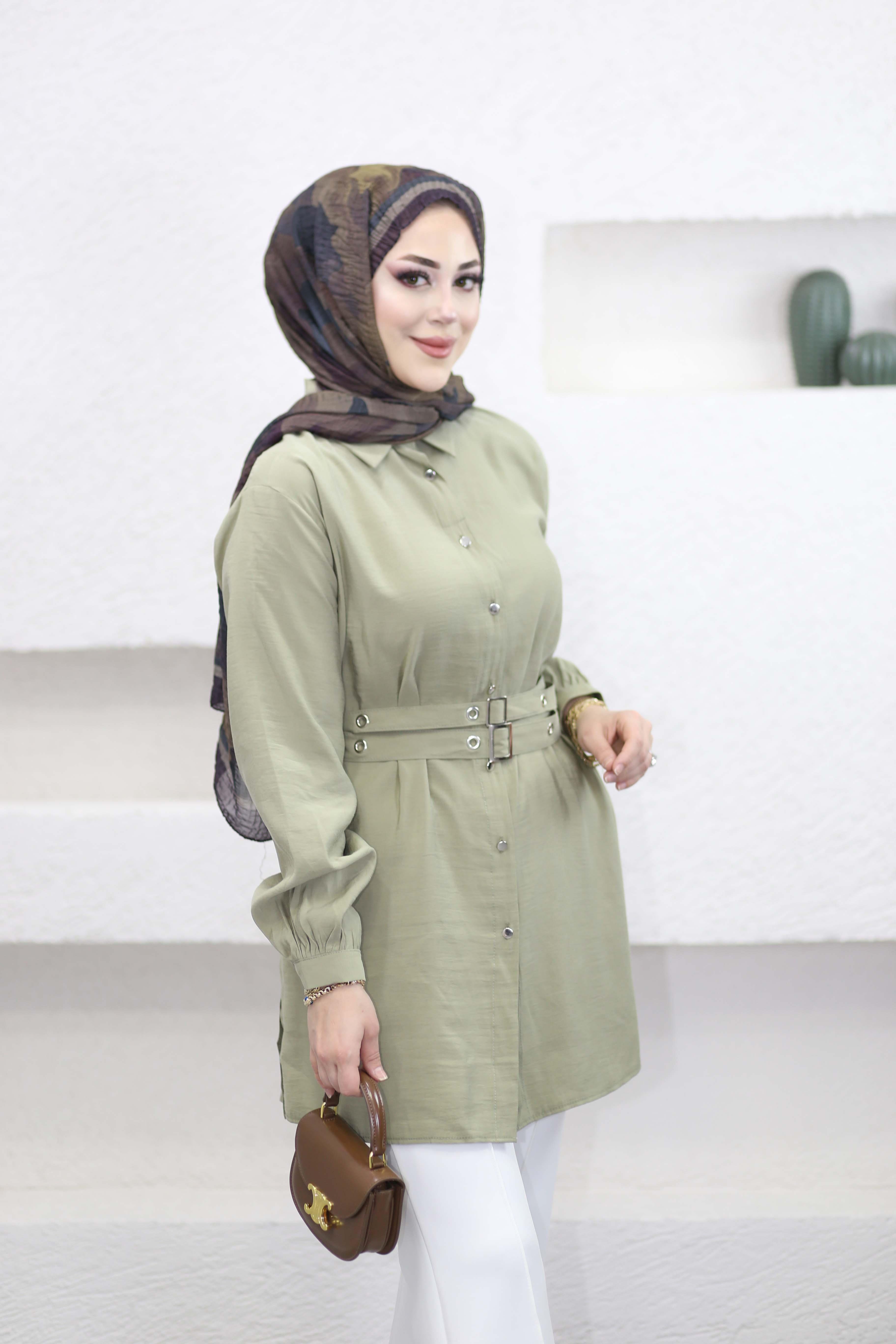 Çift Kemerli Modal Tunik Çağla Yeşili 2121