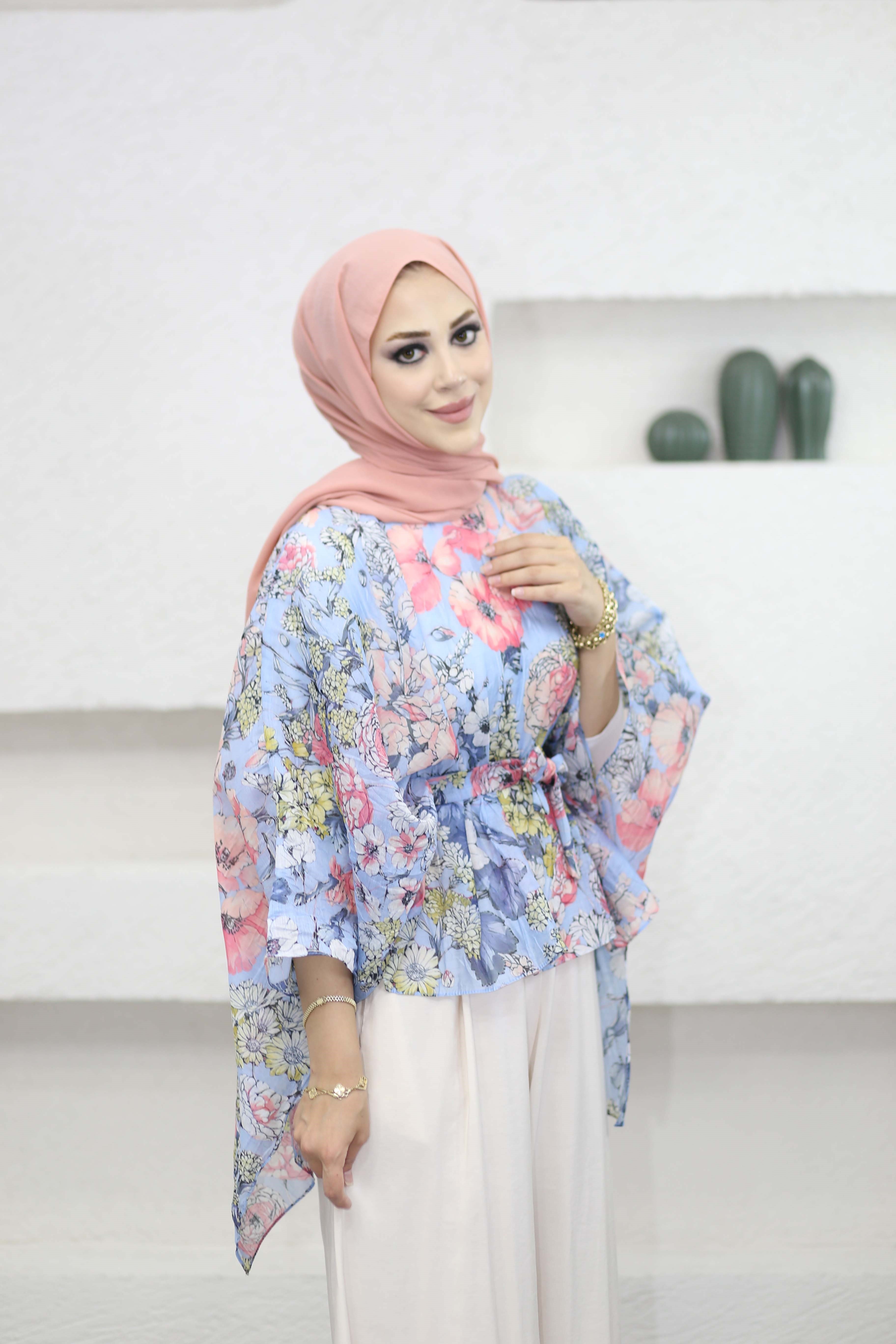 Çiçekli Bluz Mavi 5441