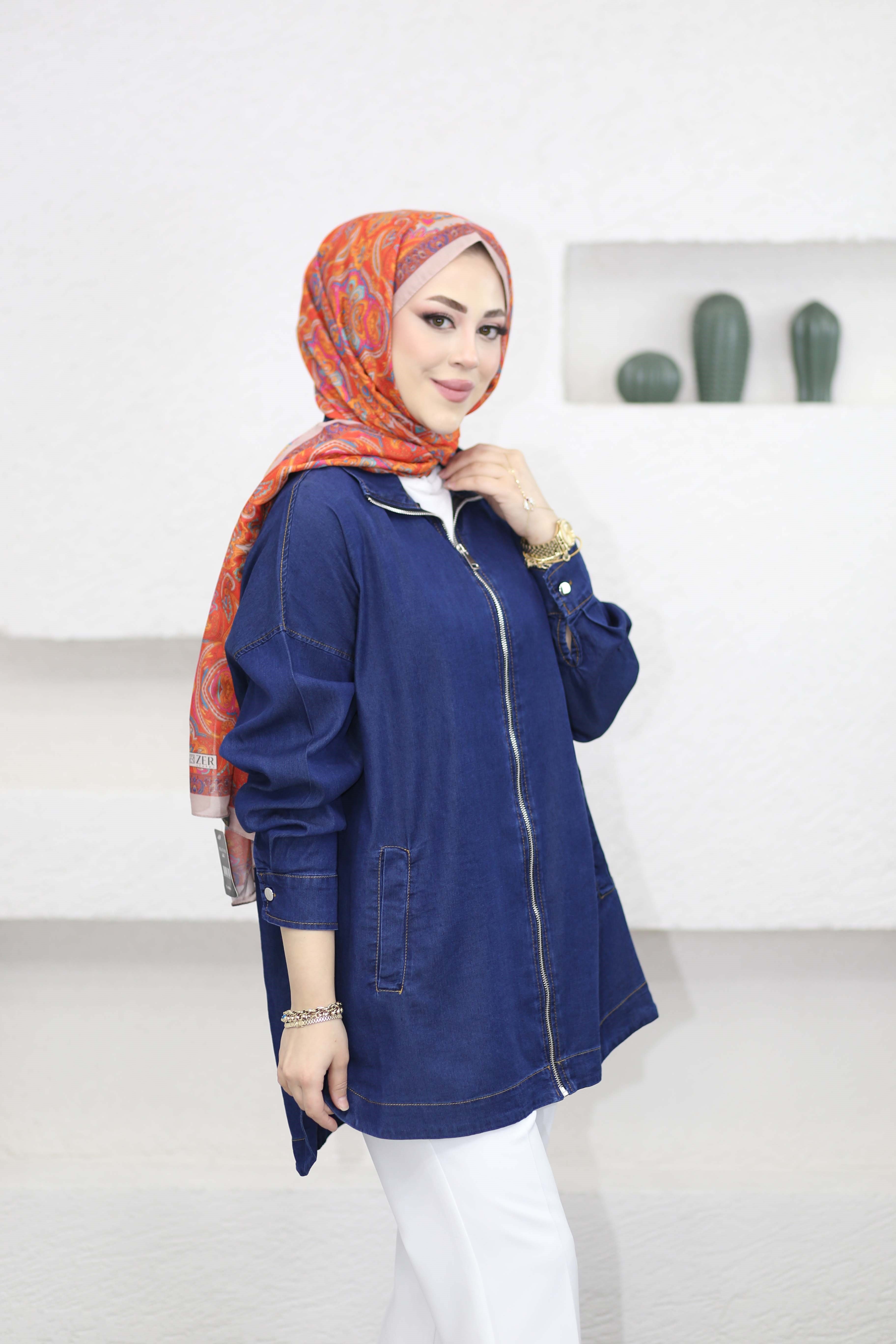 Fermuarlı Tencel Gömlek Koyu Mavi 5647