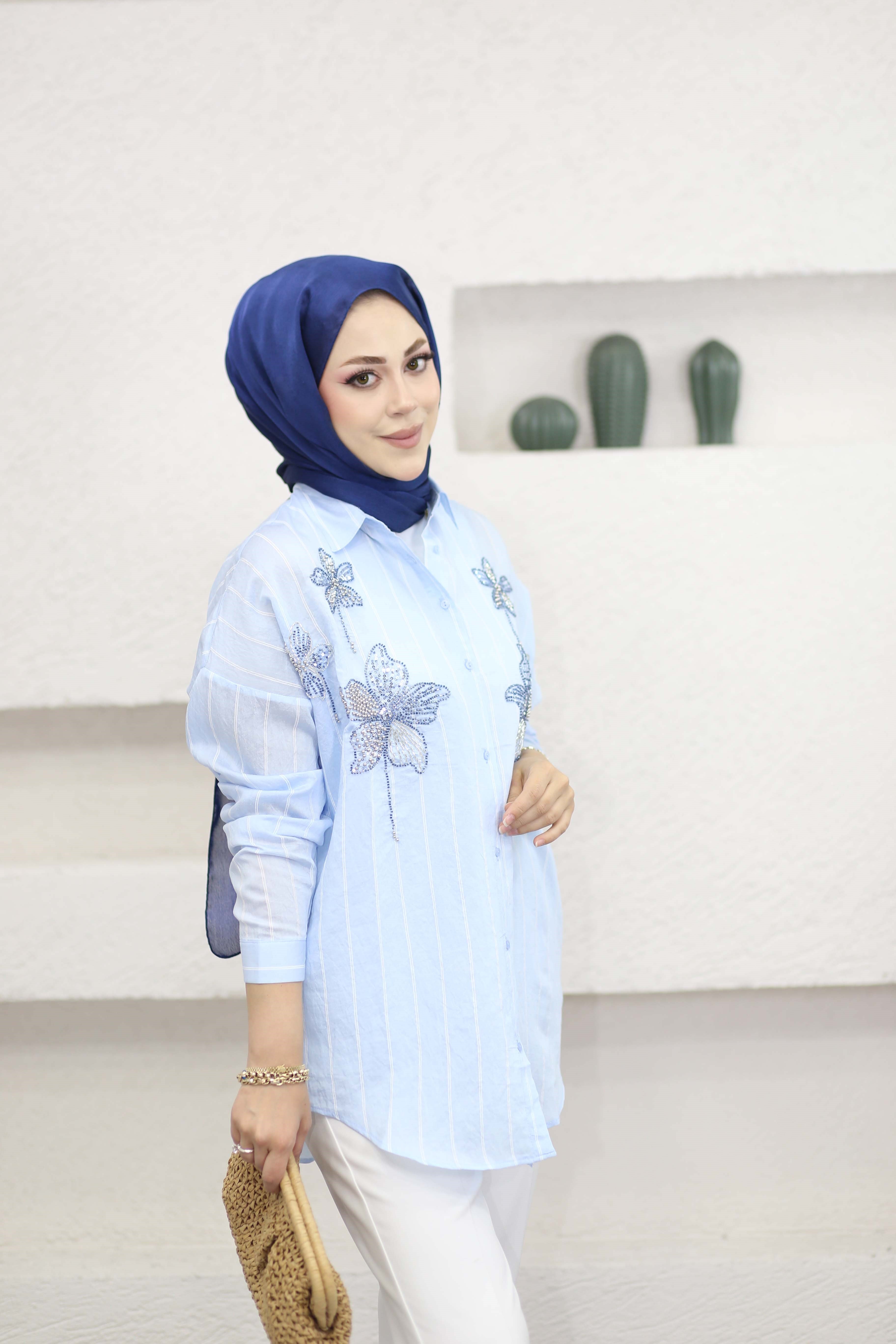 Paysall Nakışlı Gömlek Bebe Mavi 5187