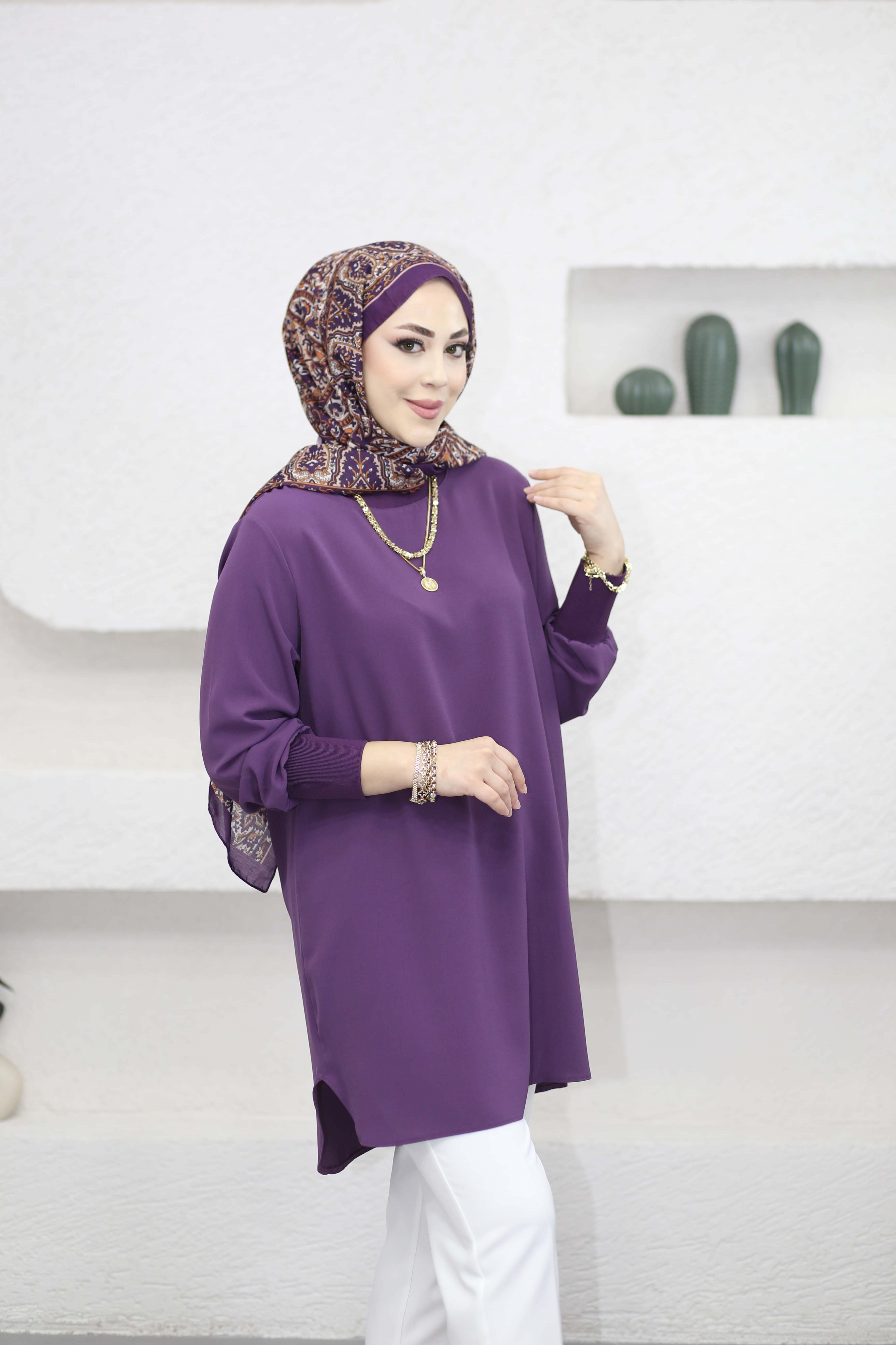 Basıc Krep Tunik Mor 4401