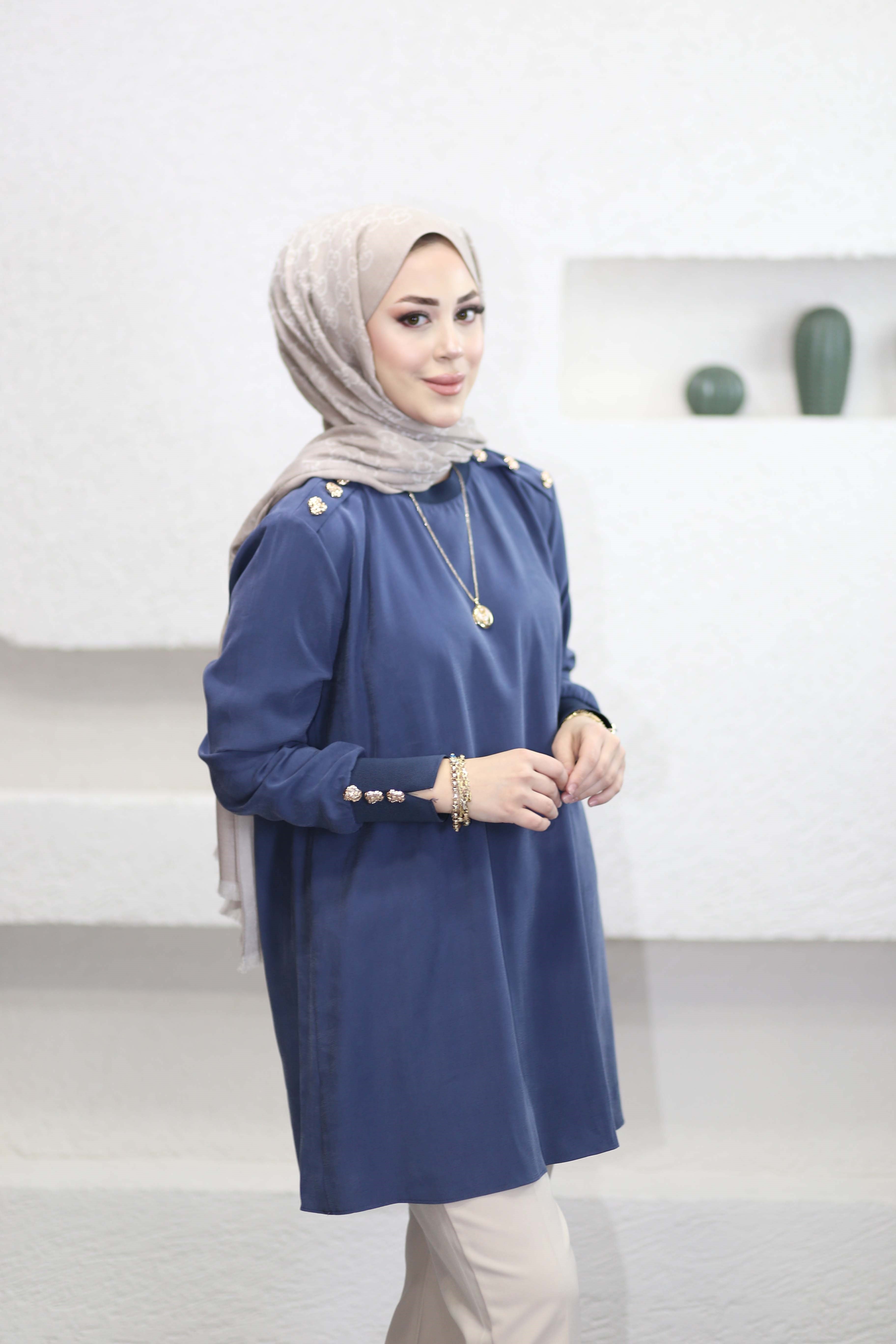 Omuz Aller Detaylı Tunik Lacivert 4653