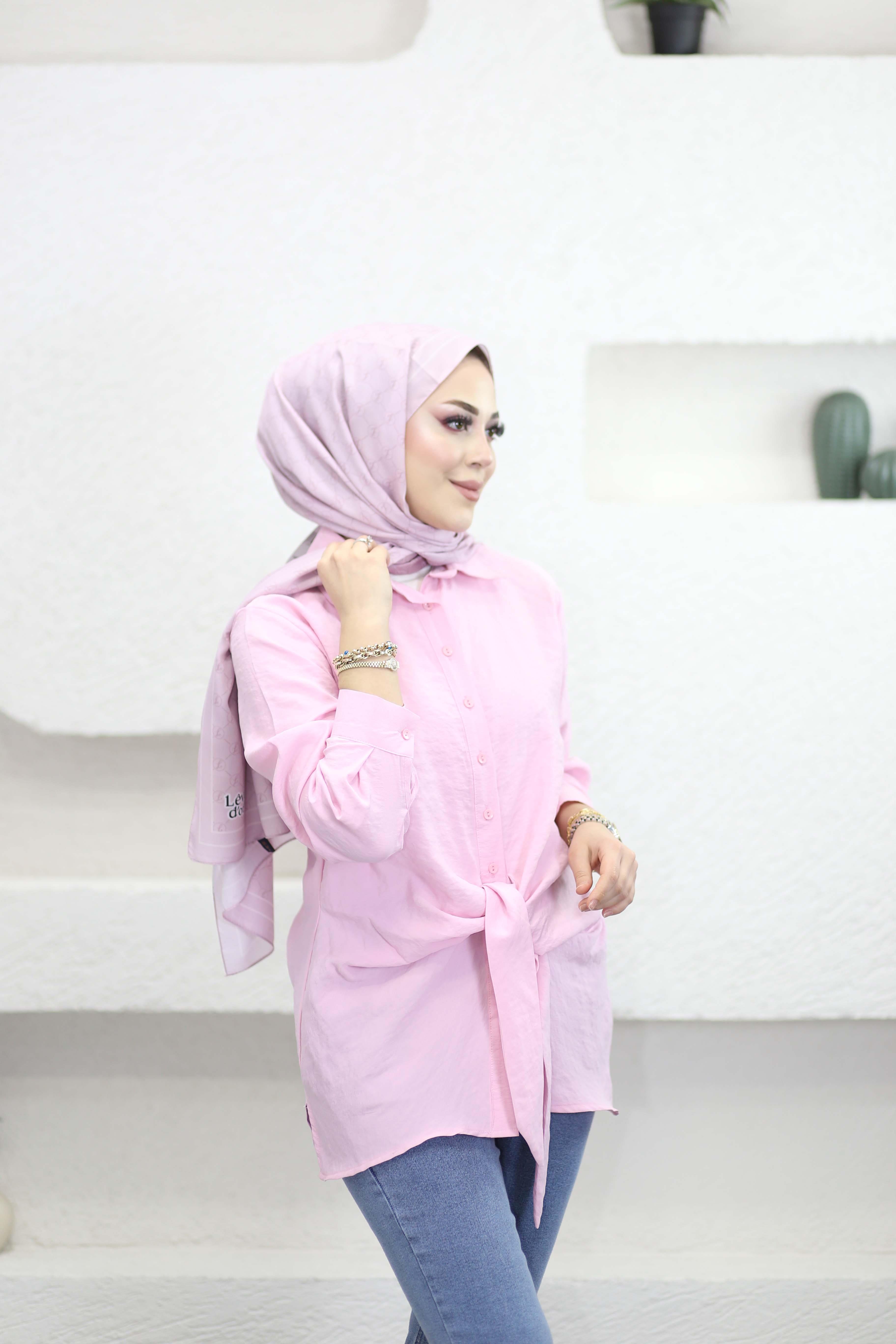 Modern Kesim Bağlamalı Gömlek Pembe 255375