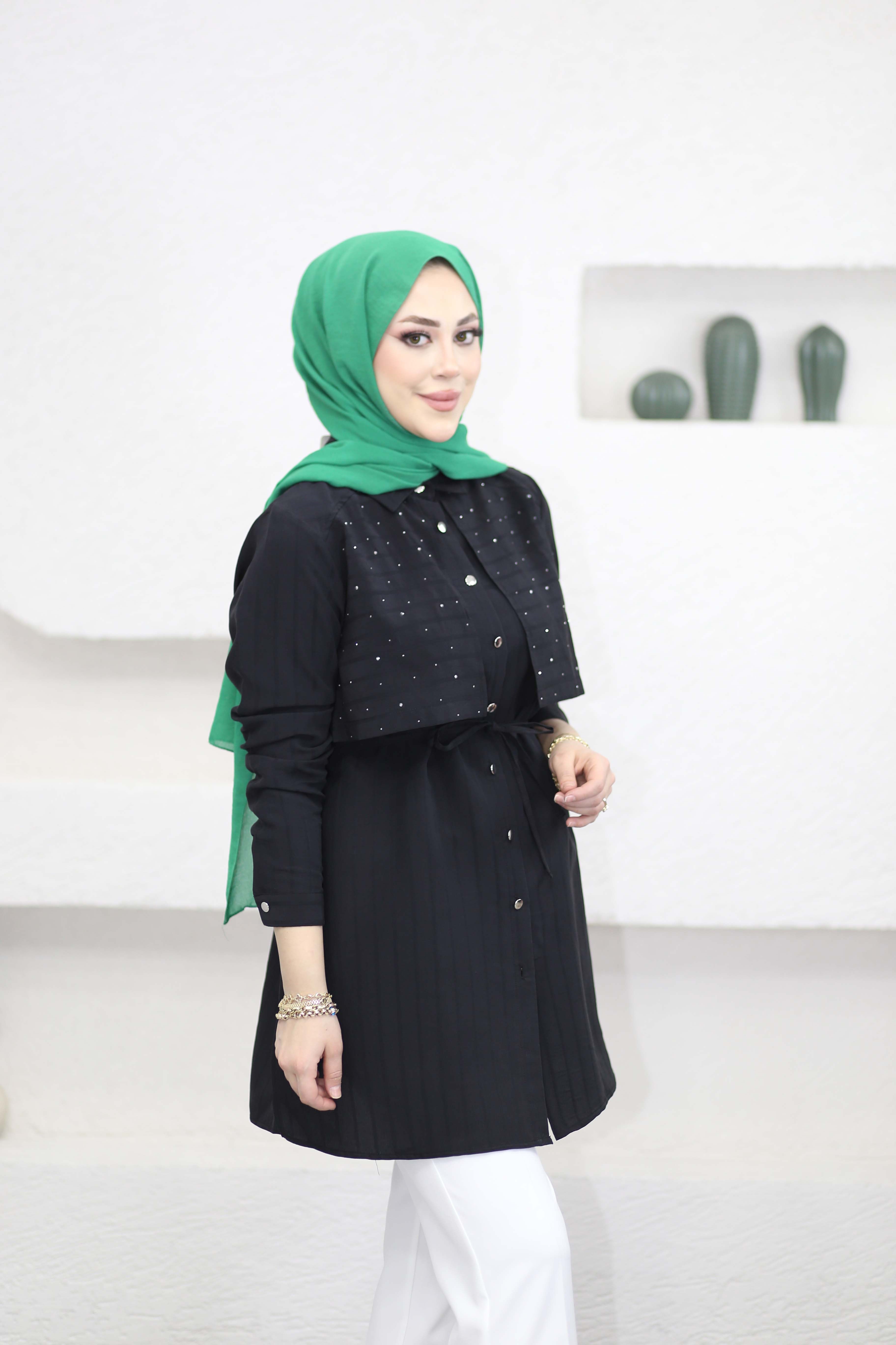 Allerli Taşlı Napoli Tunik Siyah 2138