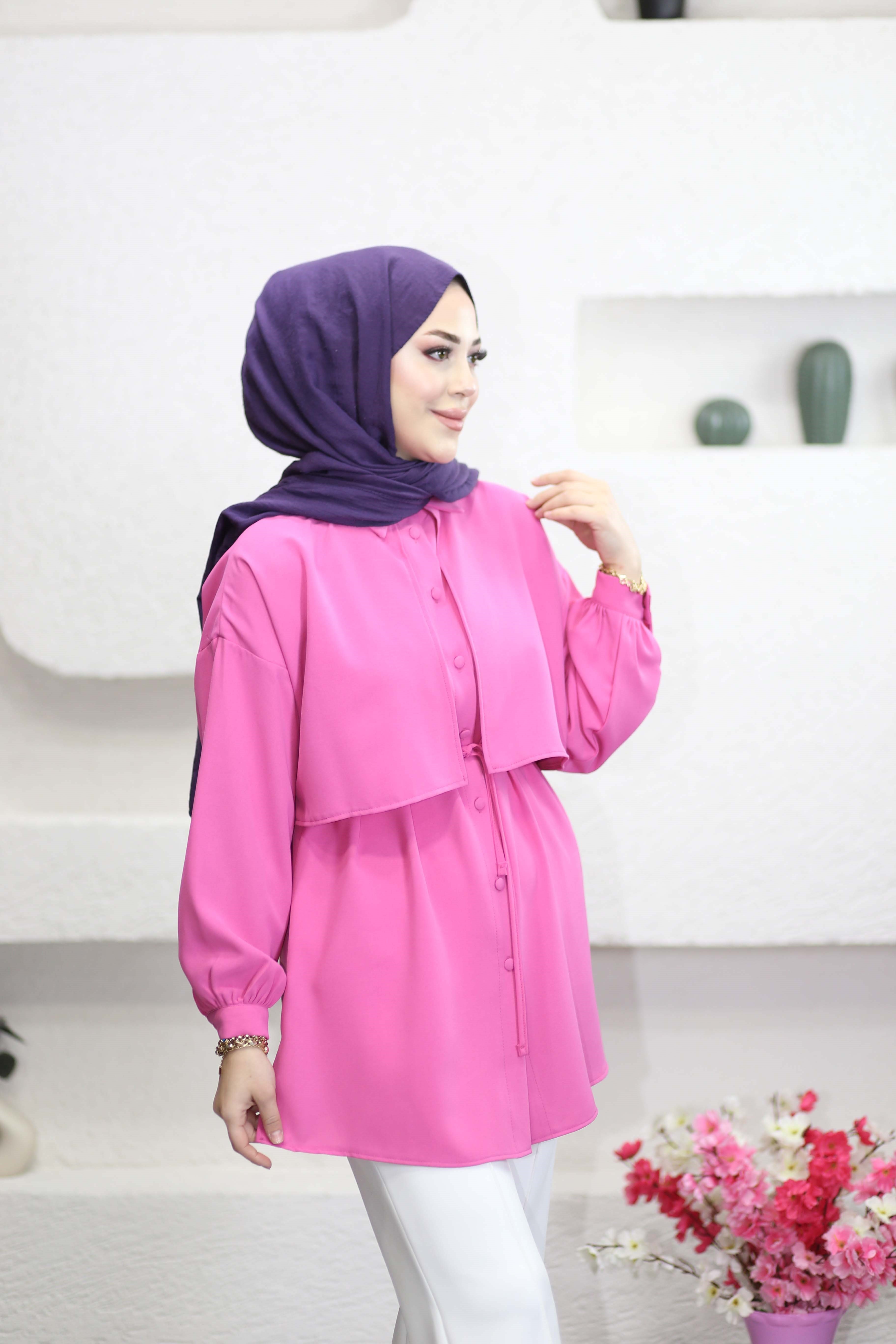 Önü Allerli Linda Tunik Pembe 1869