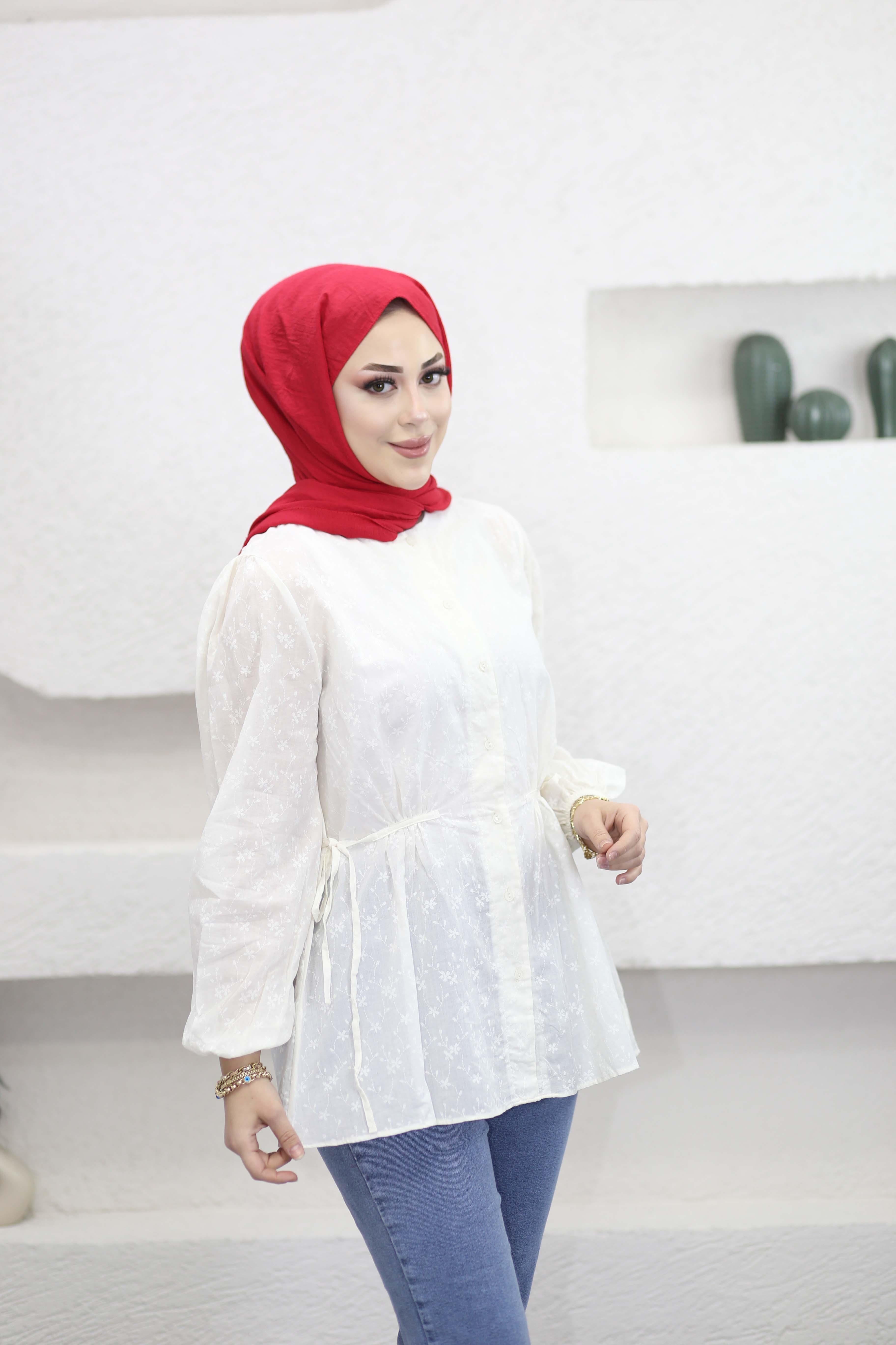 Belden Bağcık Detaylı Gömlek Ekru 3249