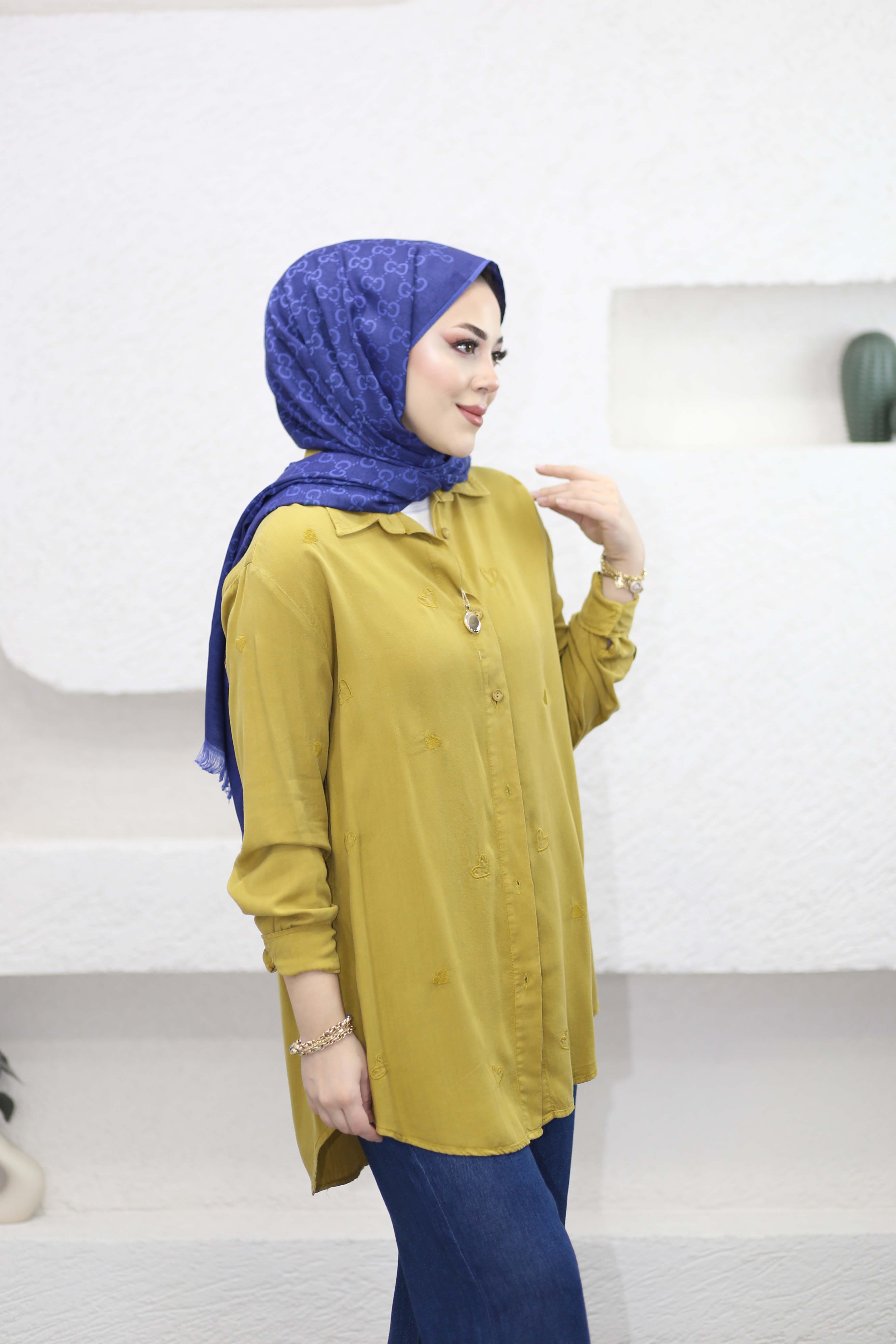 Mini Kalpli Tencel Gömlek Yağ Yeşili 7463