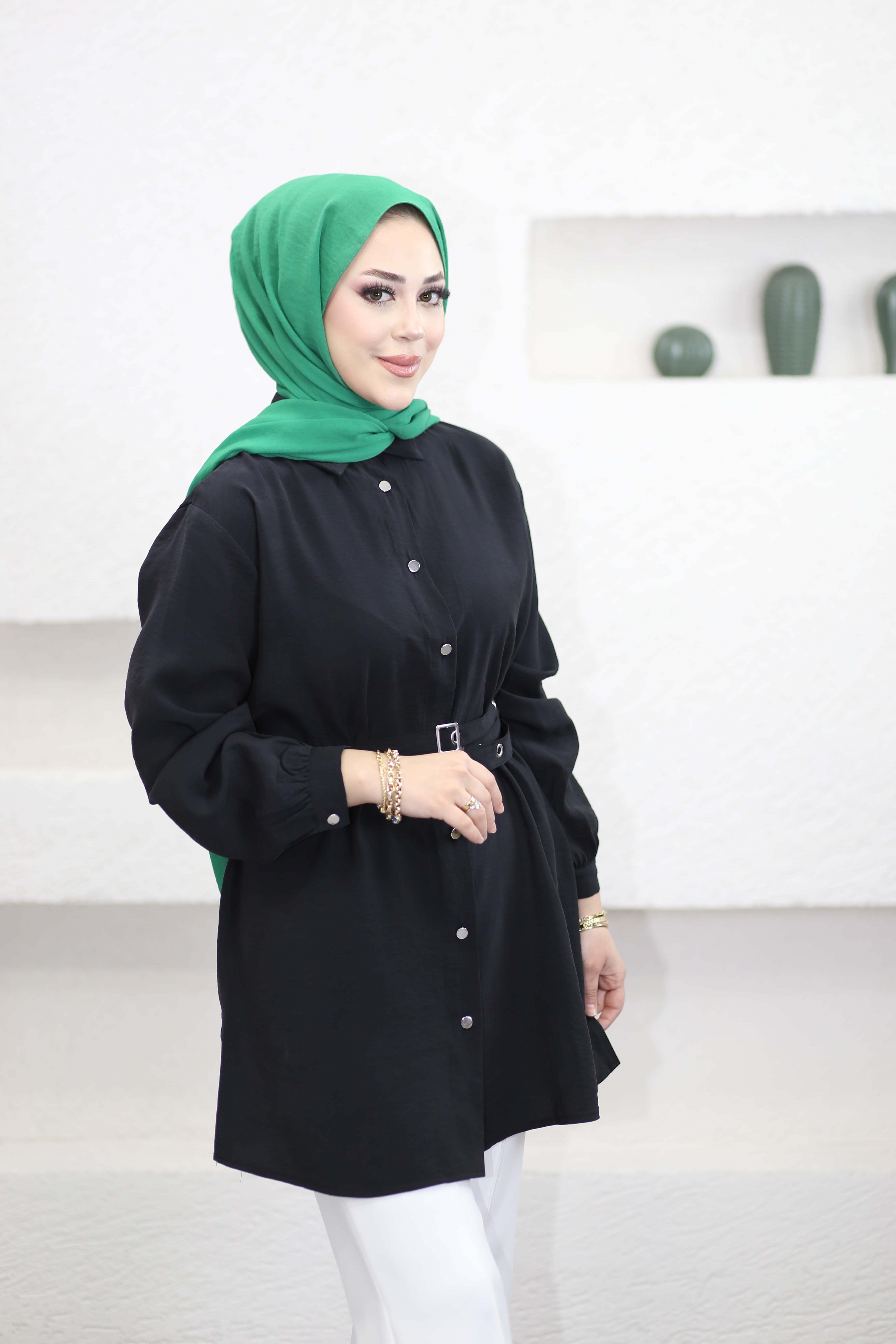Çift Kemerli Modal Tunik Siyah 2121