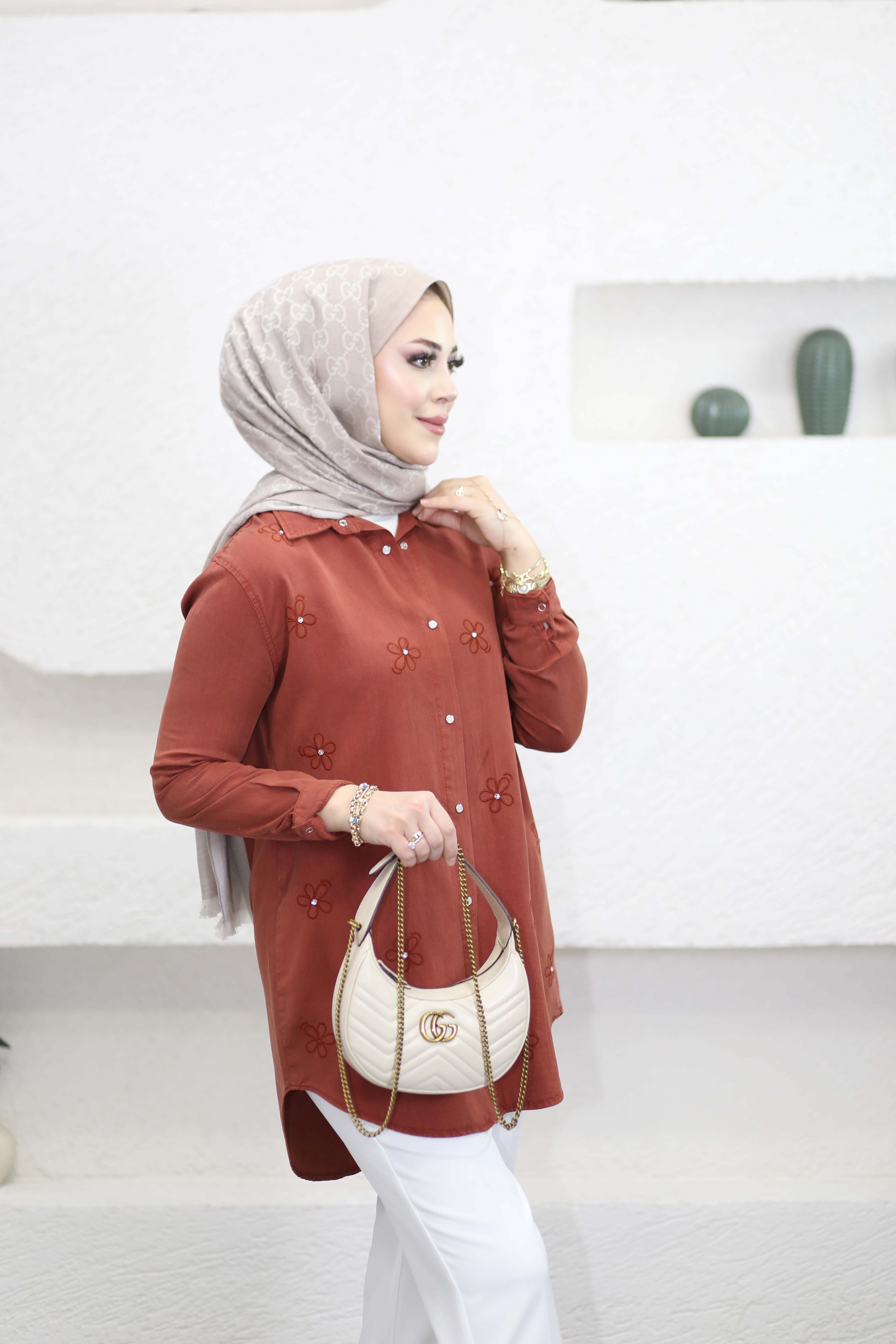 Papatya Tencel Gömlek Kiremit 7418