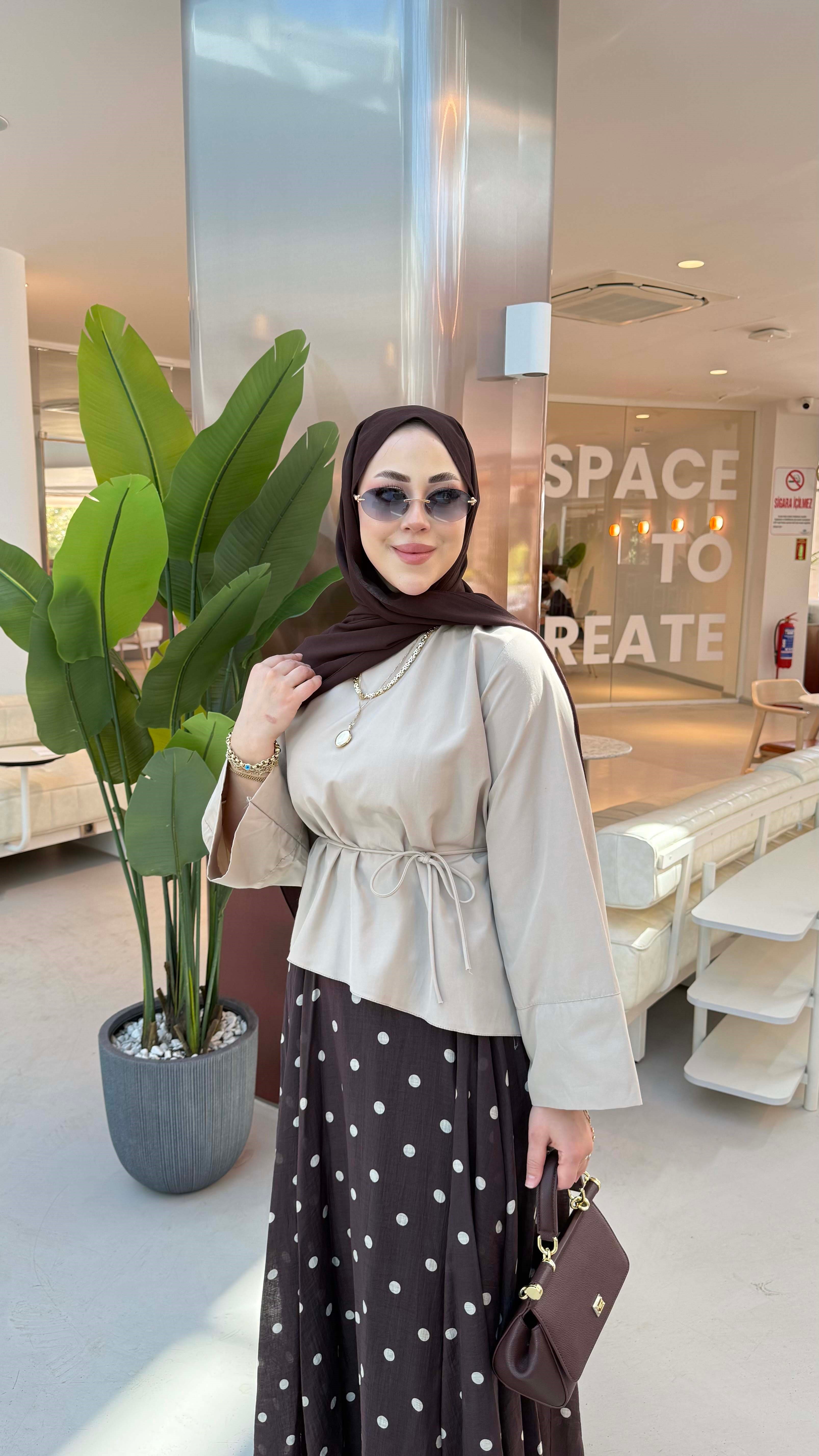 Asimetrik Kesim Gömlek Bej 5266