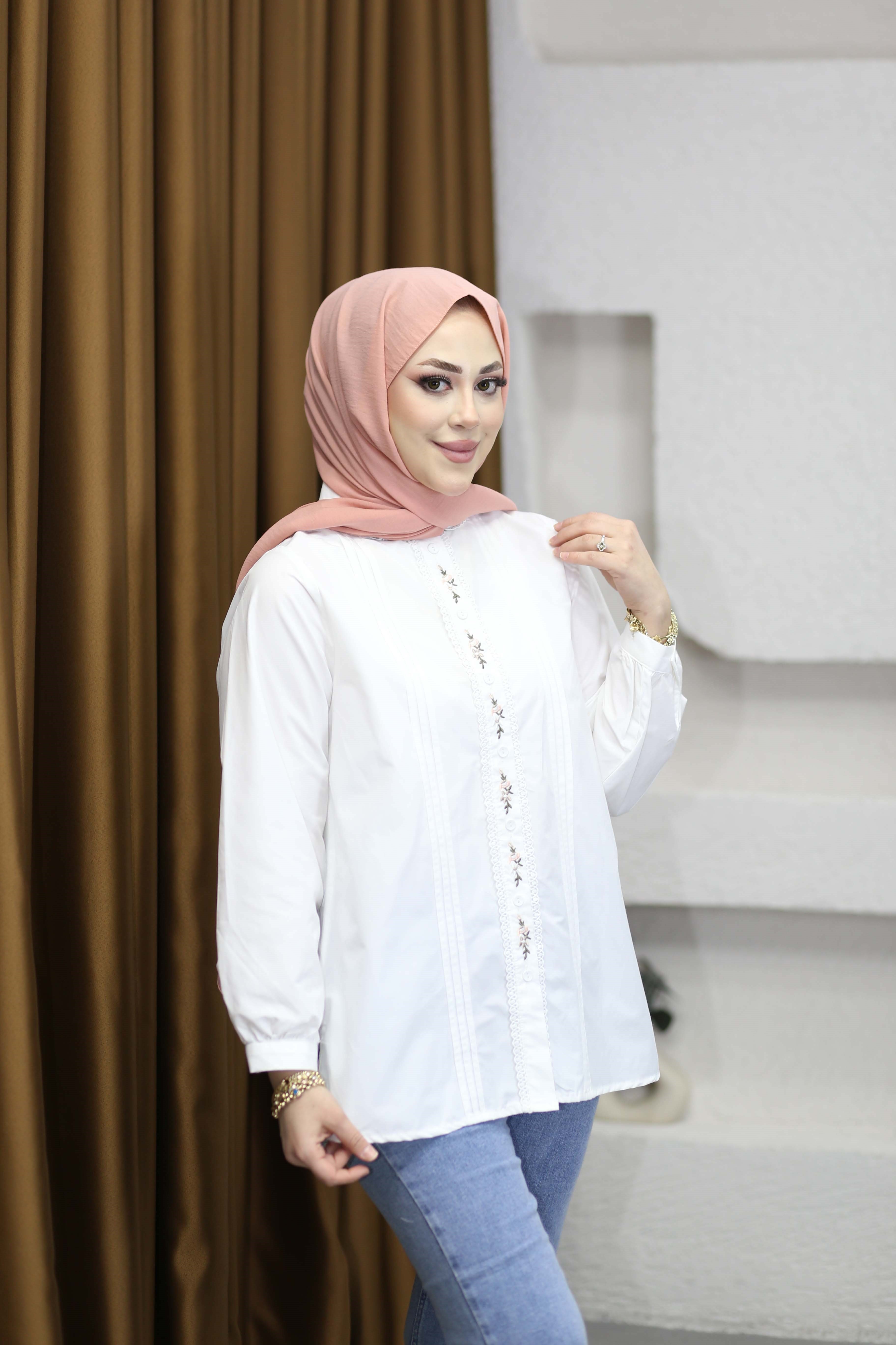 Nakış Detaylı Vintage Gömlek Beyaz 260134