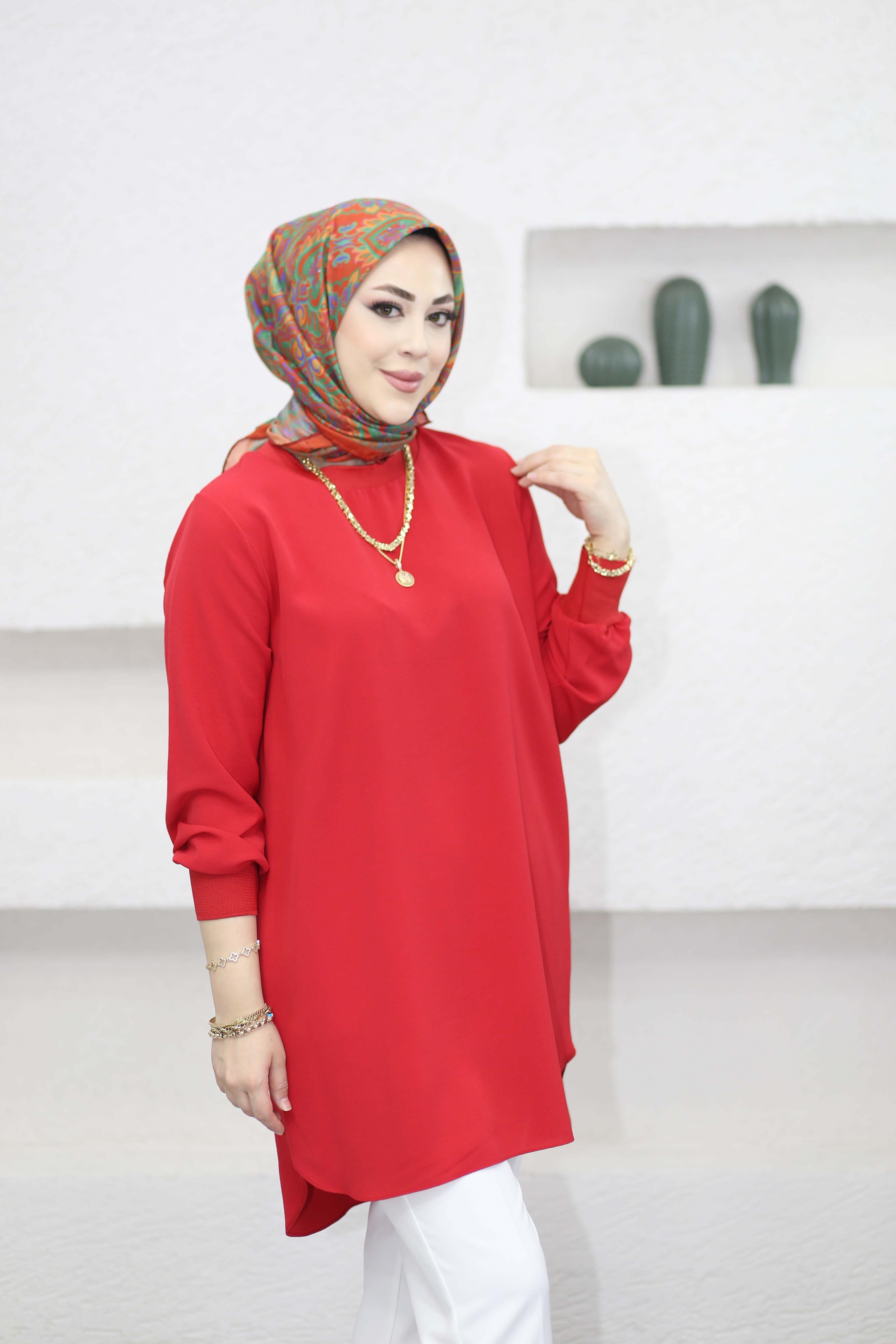 Basıc Krep Tunik Kırmızı 4401