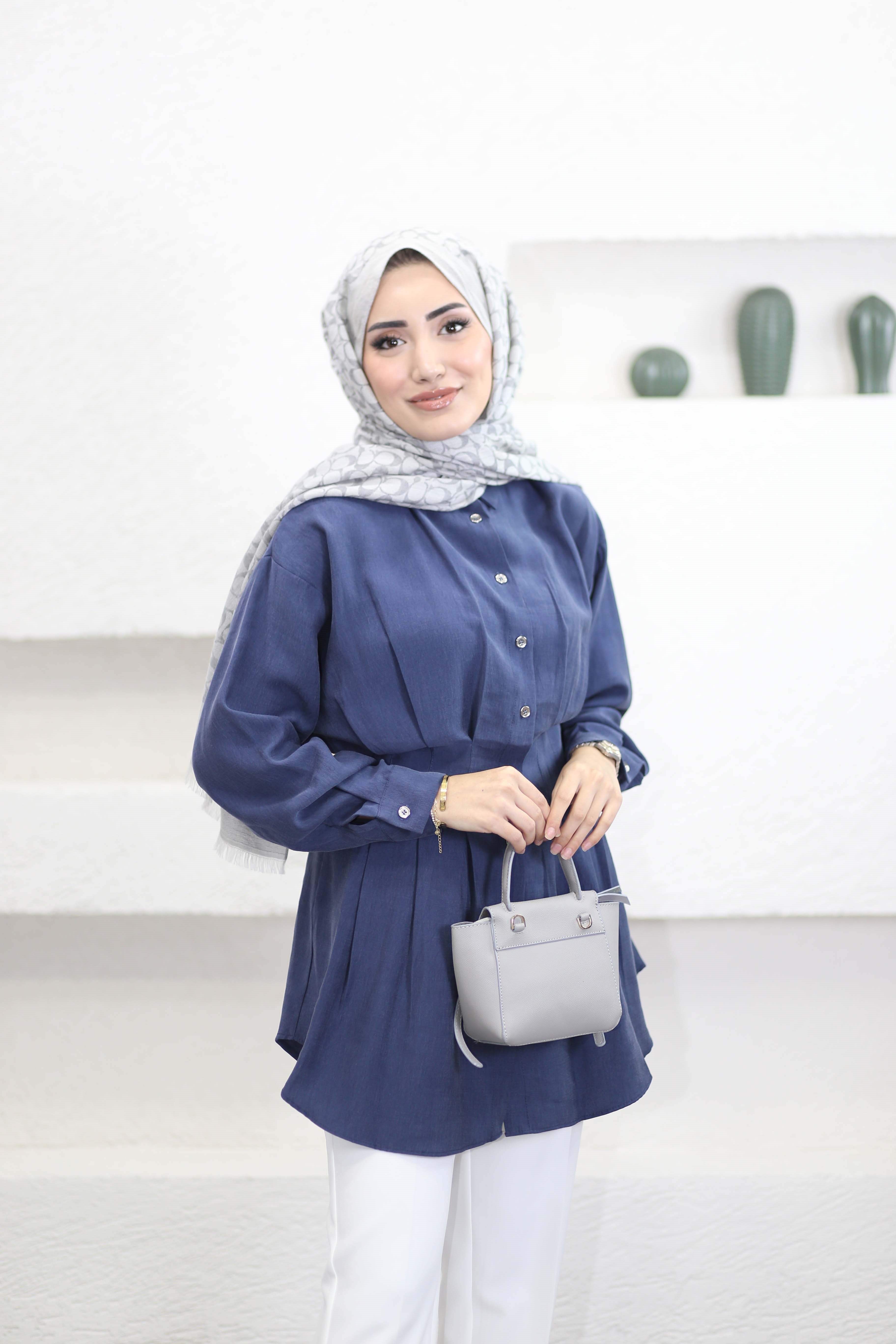 Beli Pensli Twist Gömlek Lacivert 2126