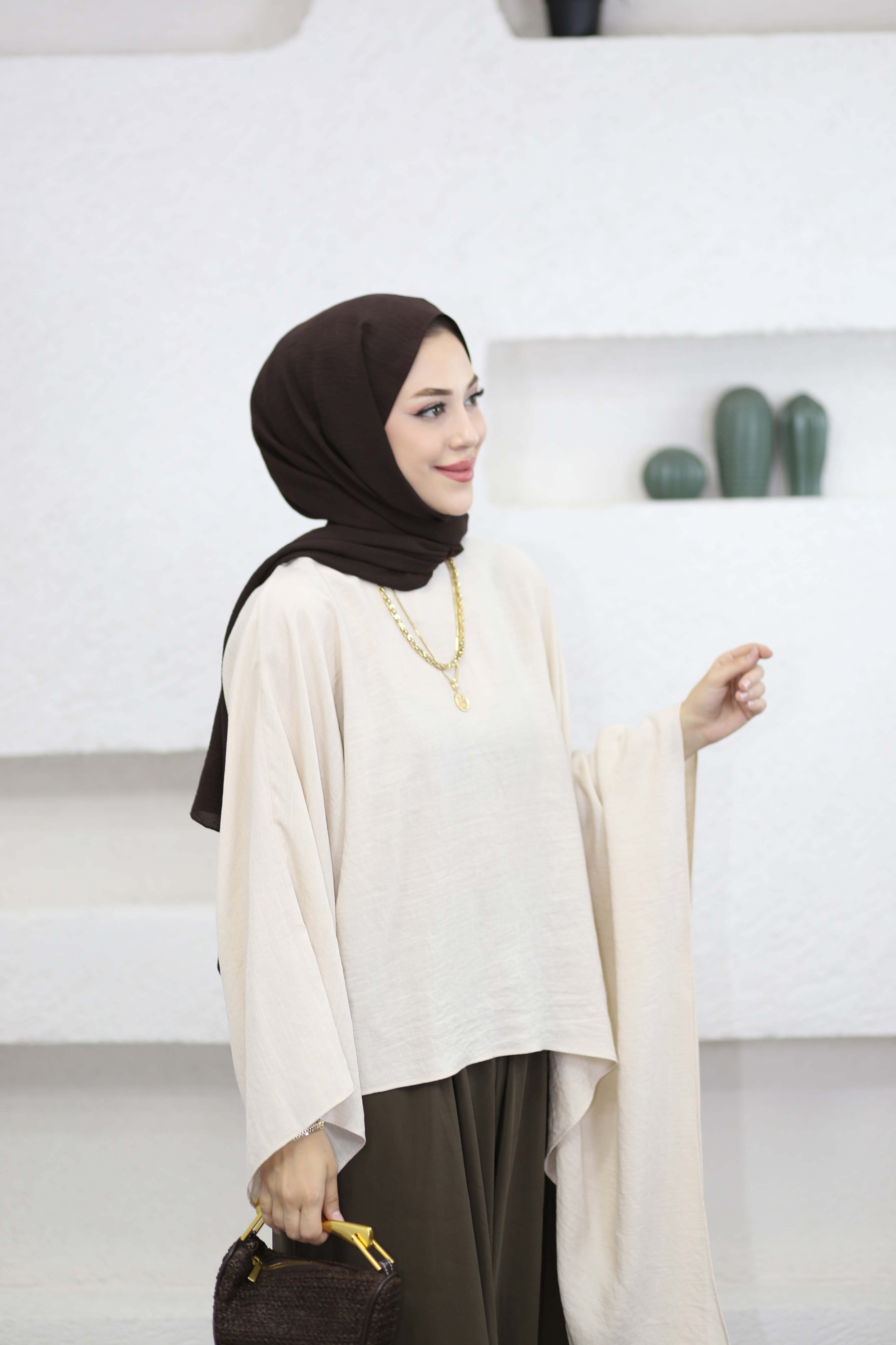 İspanyol Kol Asimetrik Tunik Bej 2276