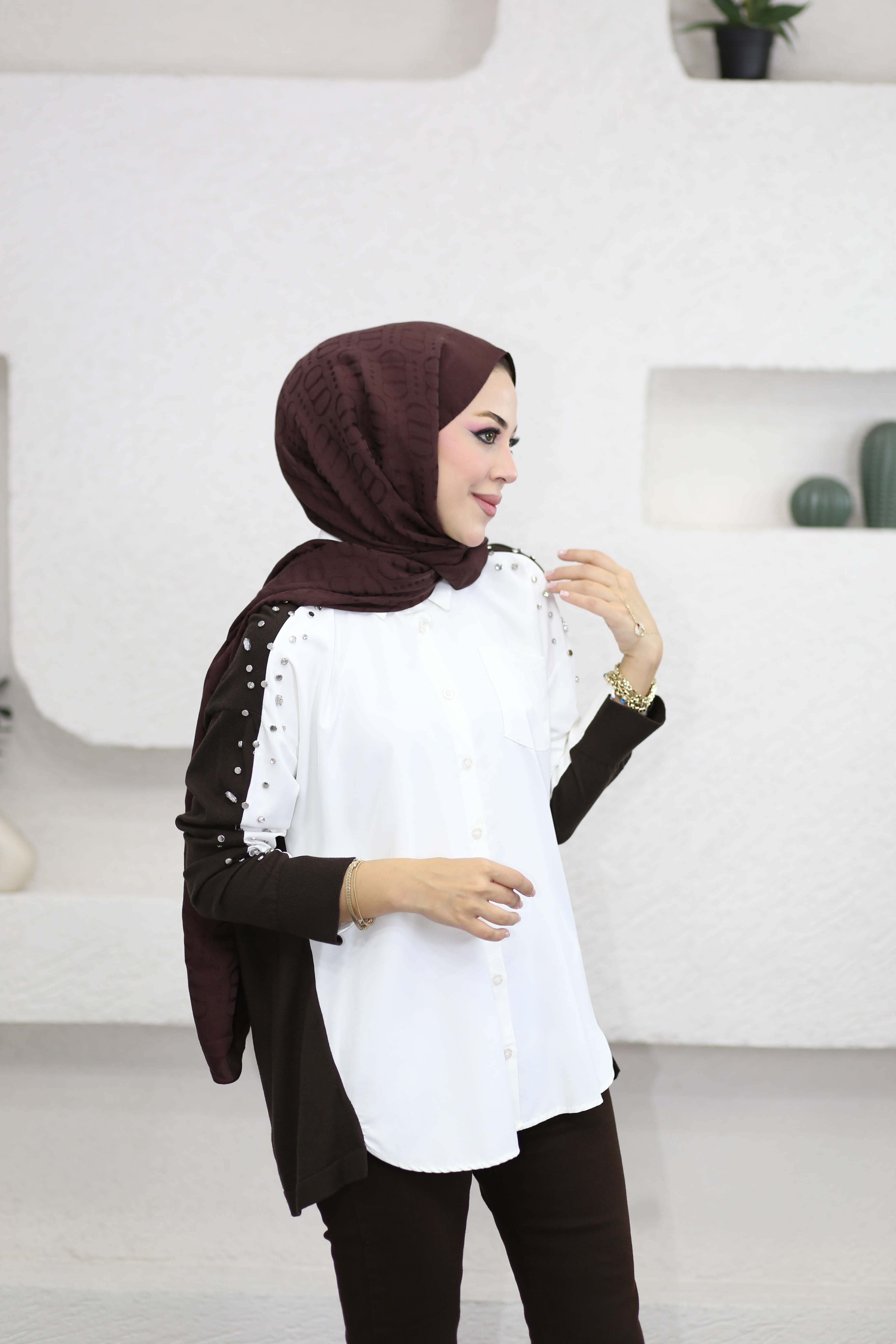 Kolu Taş Zımbalı Gömlek Kahverengi 26256