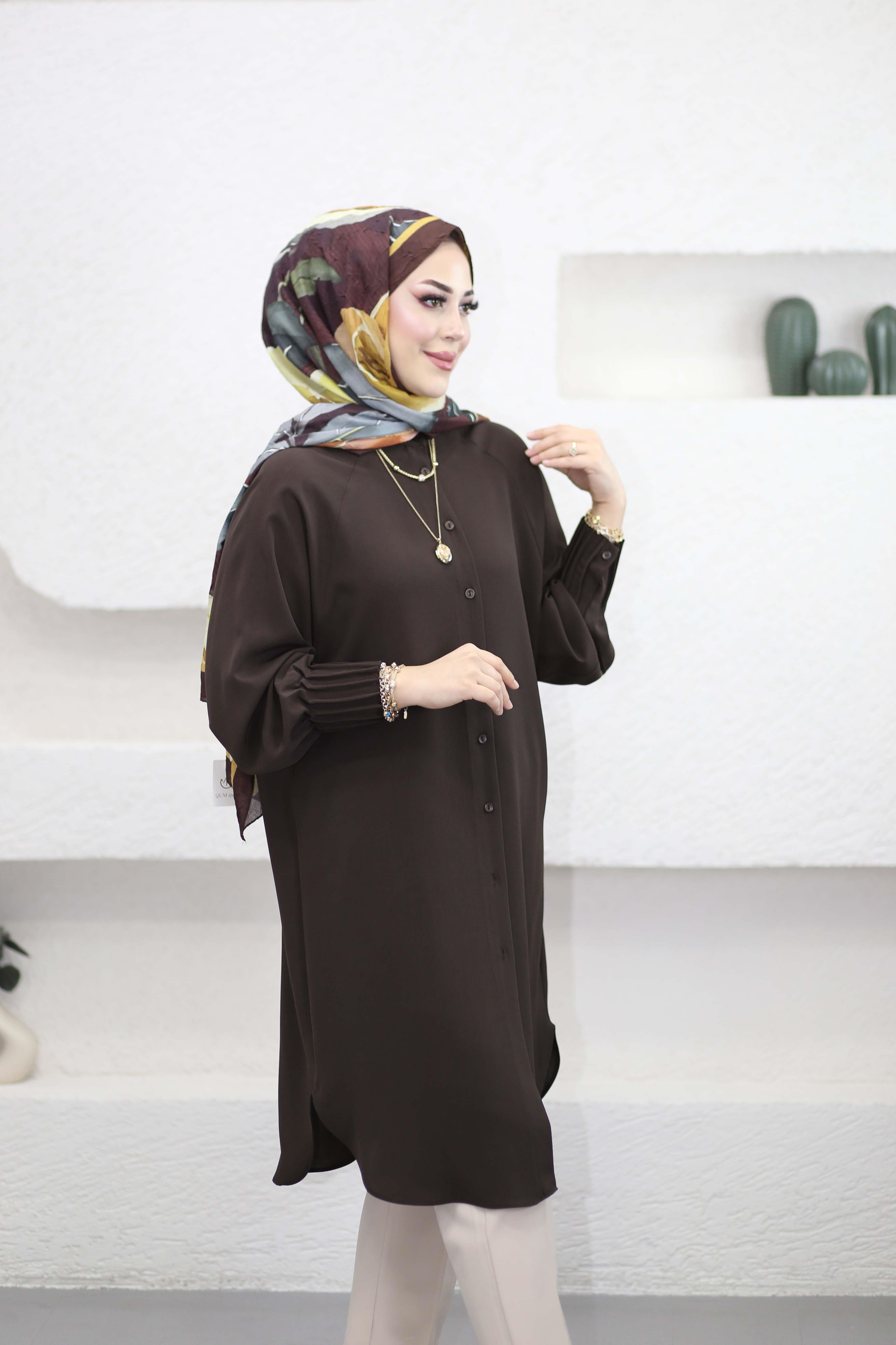 Kolları Nervüllü Tunik Kahverengi 1176