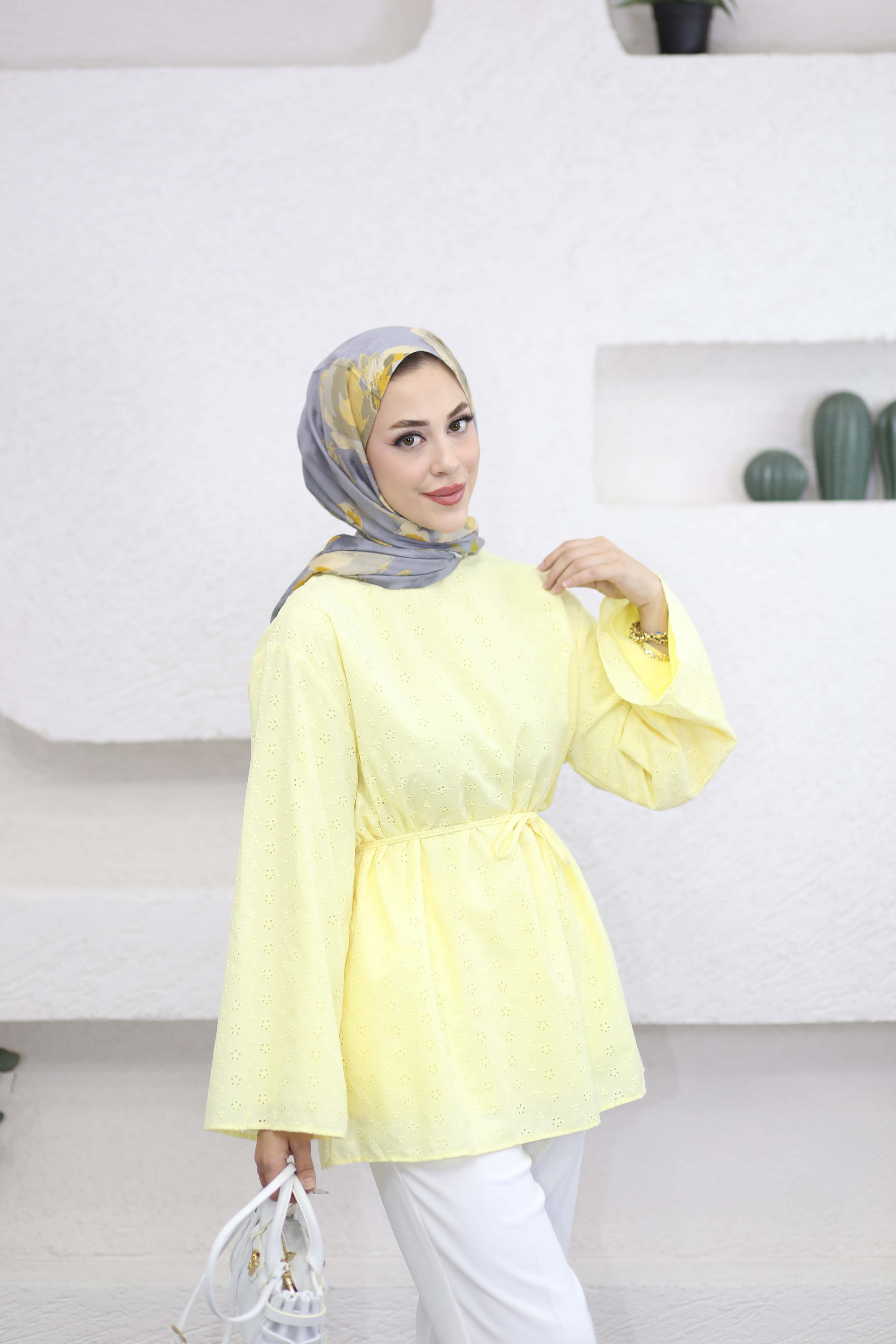 Mini Çiçek İşlemeli Gömlek Sarı 26278