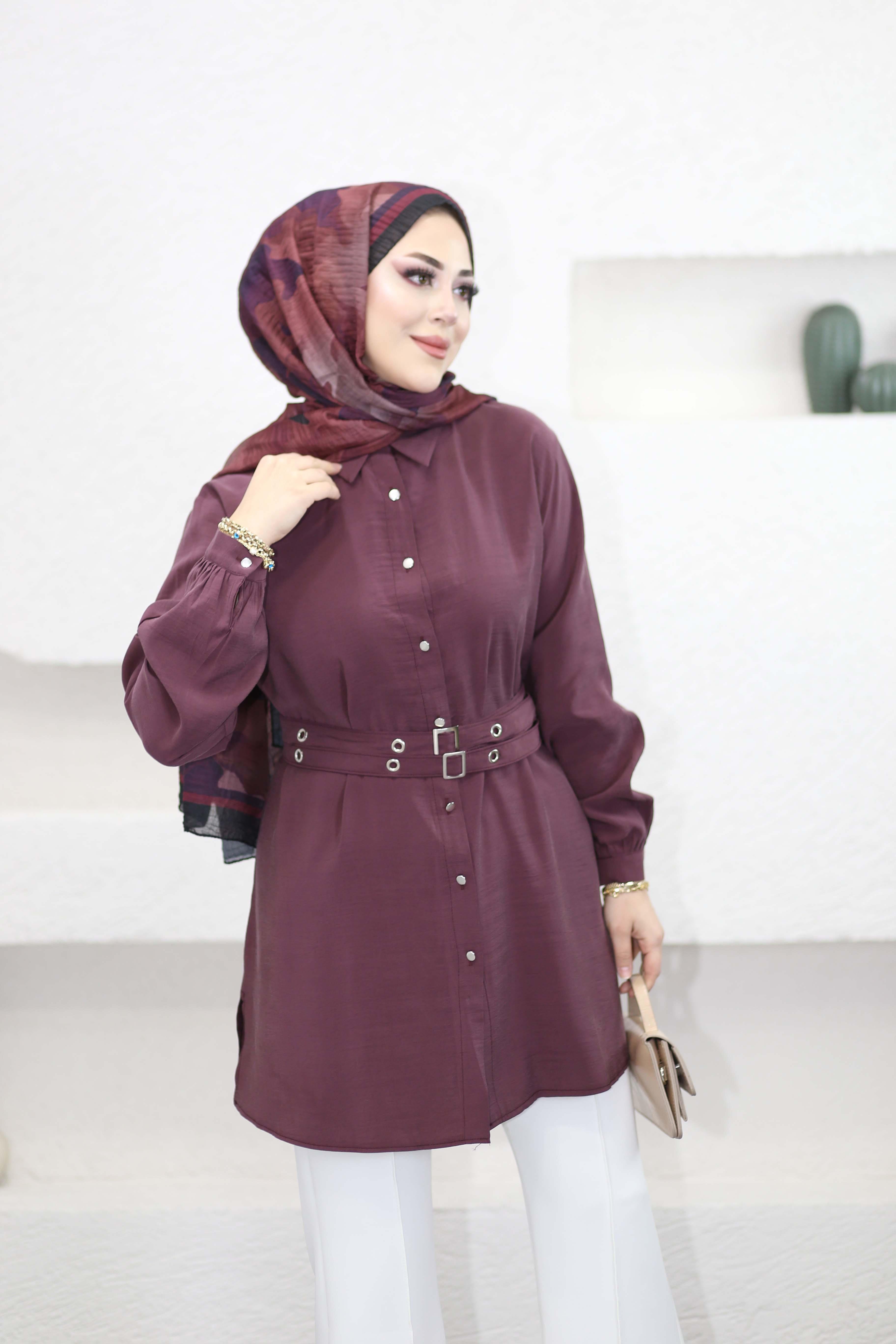 Çift Kemerli Modal Tunik Mürdüm 2121