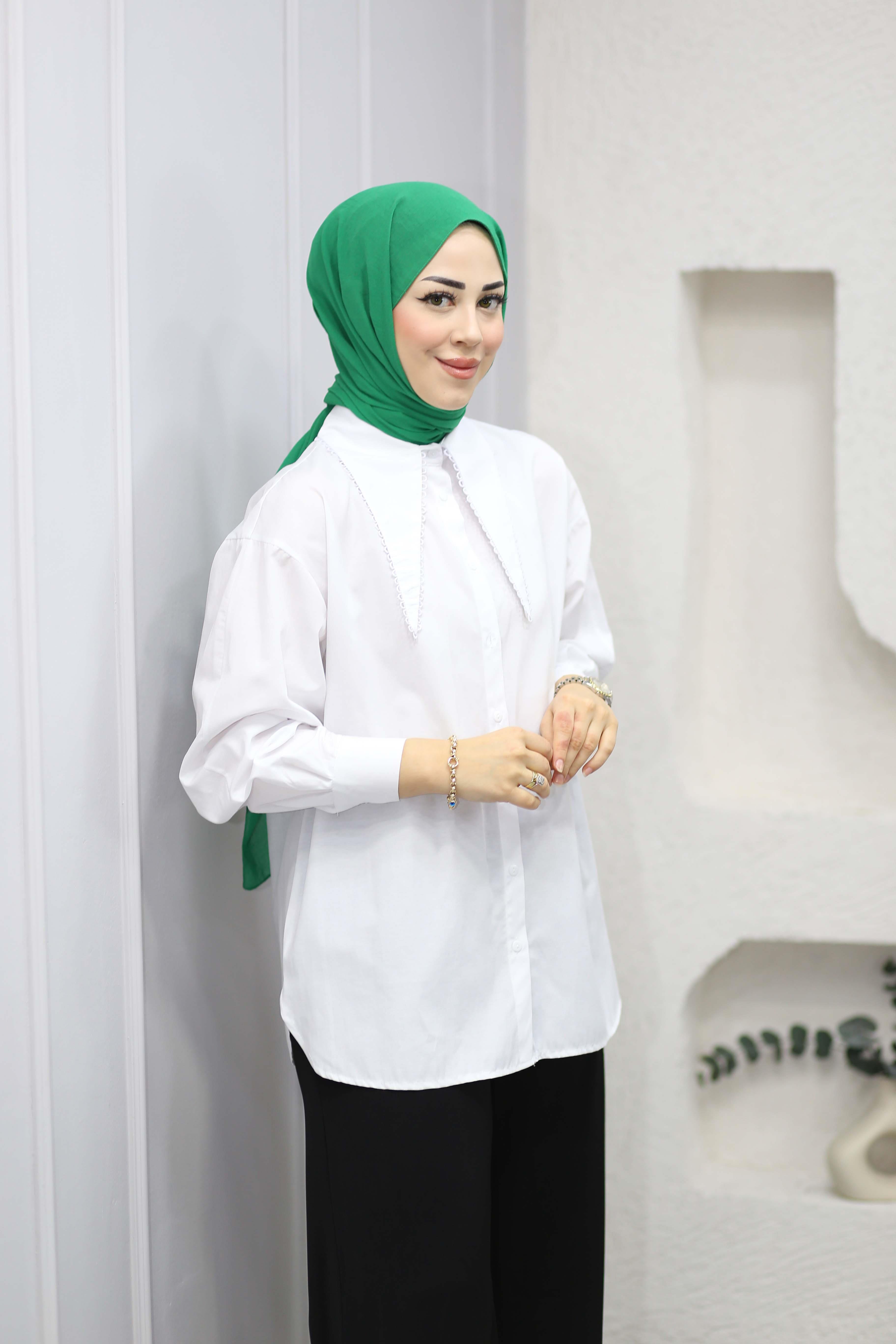 Üçgen Yaka Gömlek Beyaz 2360