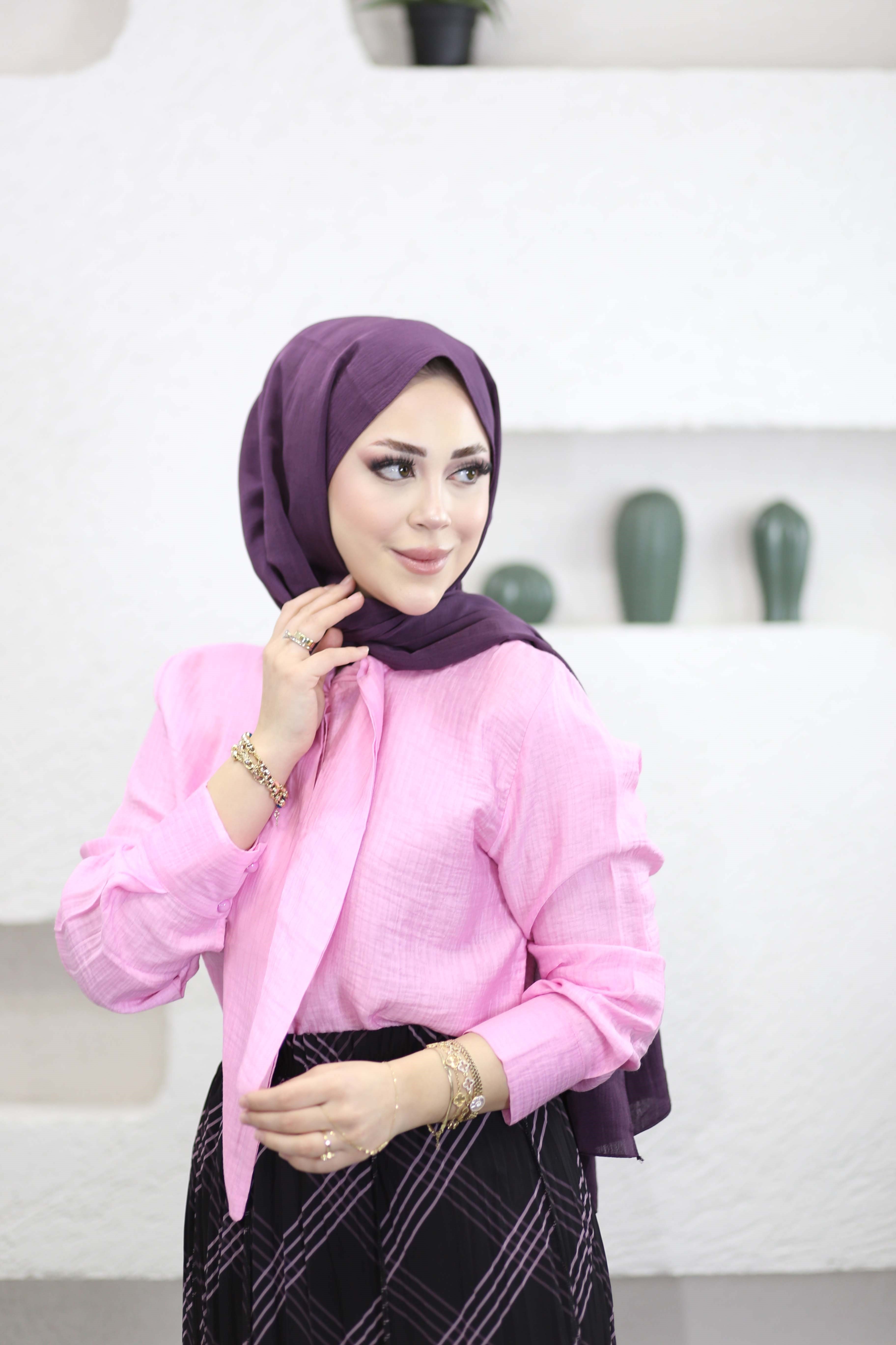 Fular Yaka Gömlek Şeker Pembe 2287