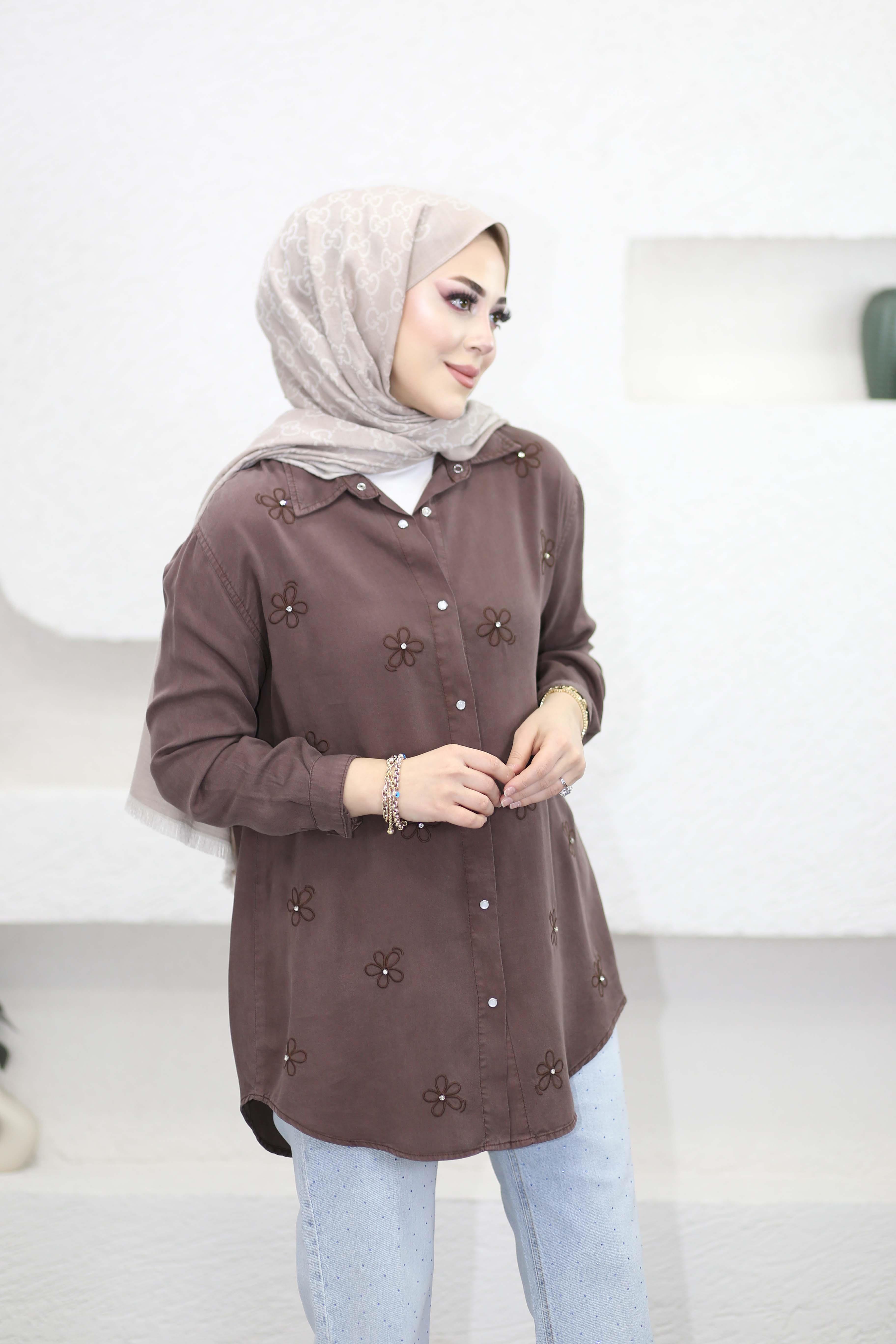Papatya Tencel Gömlek Kahverengi 7418
