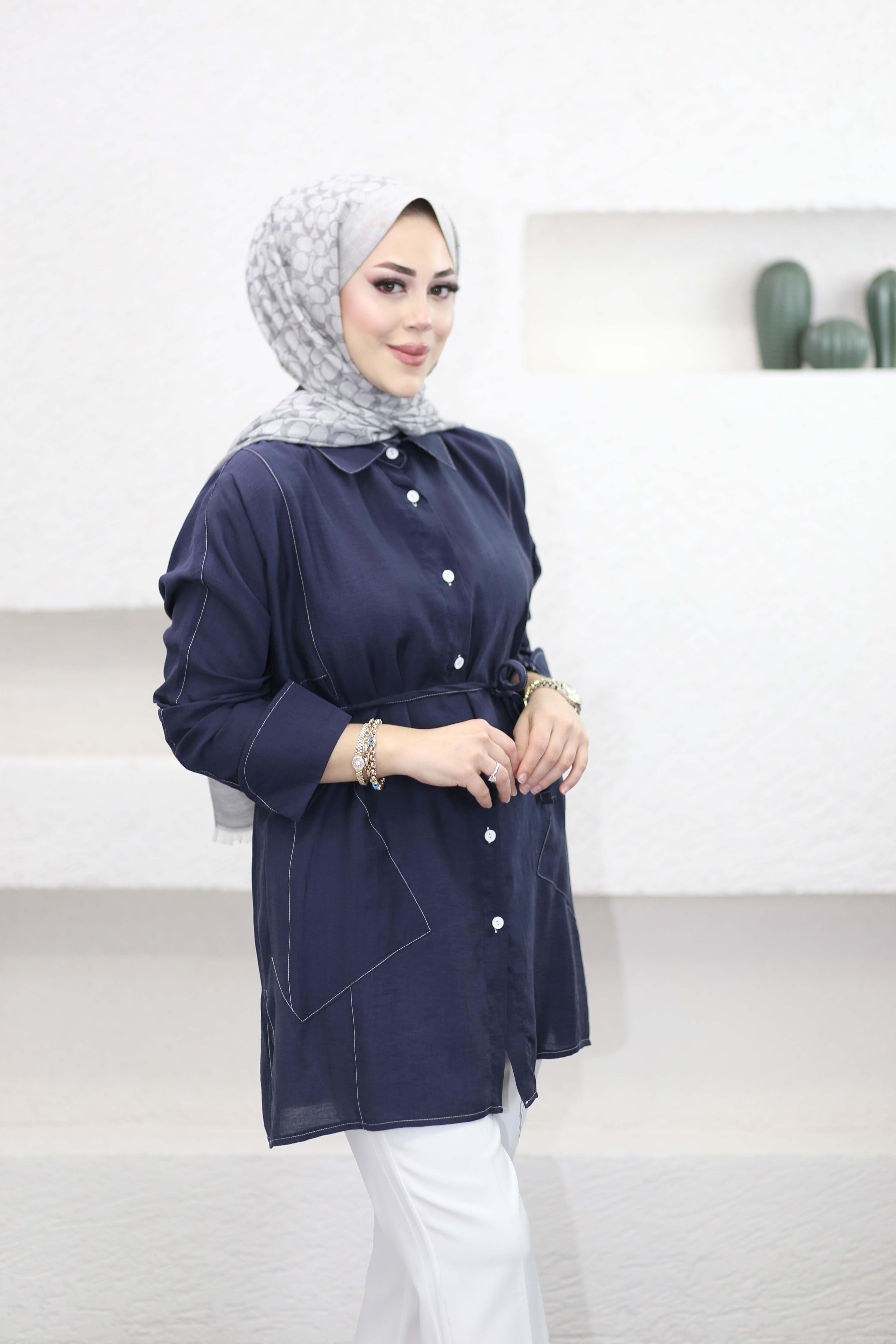 Dikiş Göstermeli Gömlek Lacivert 4468