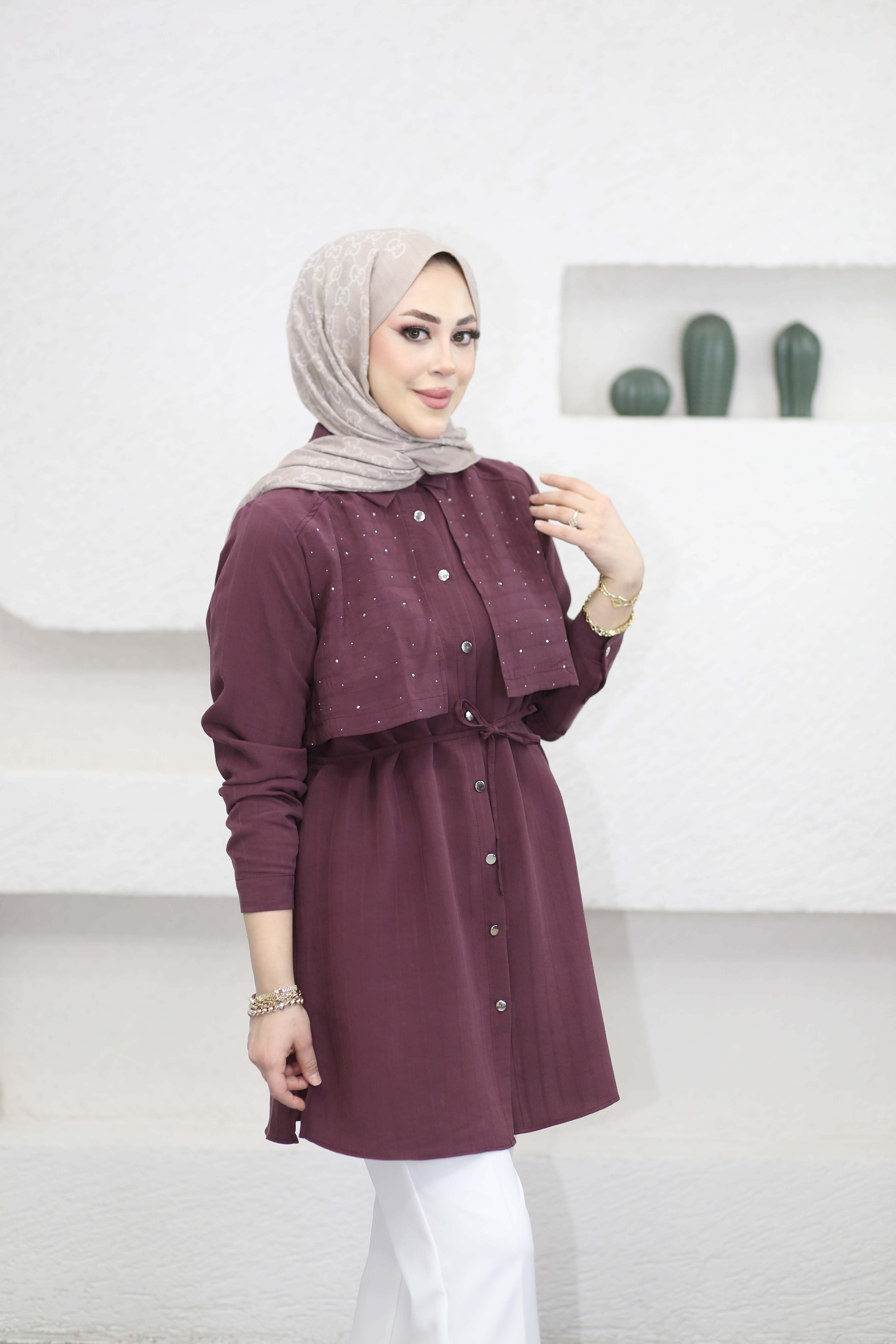 Allerli Taşlı Napoli Tunik Bordo 2138