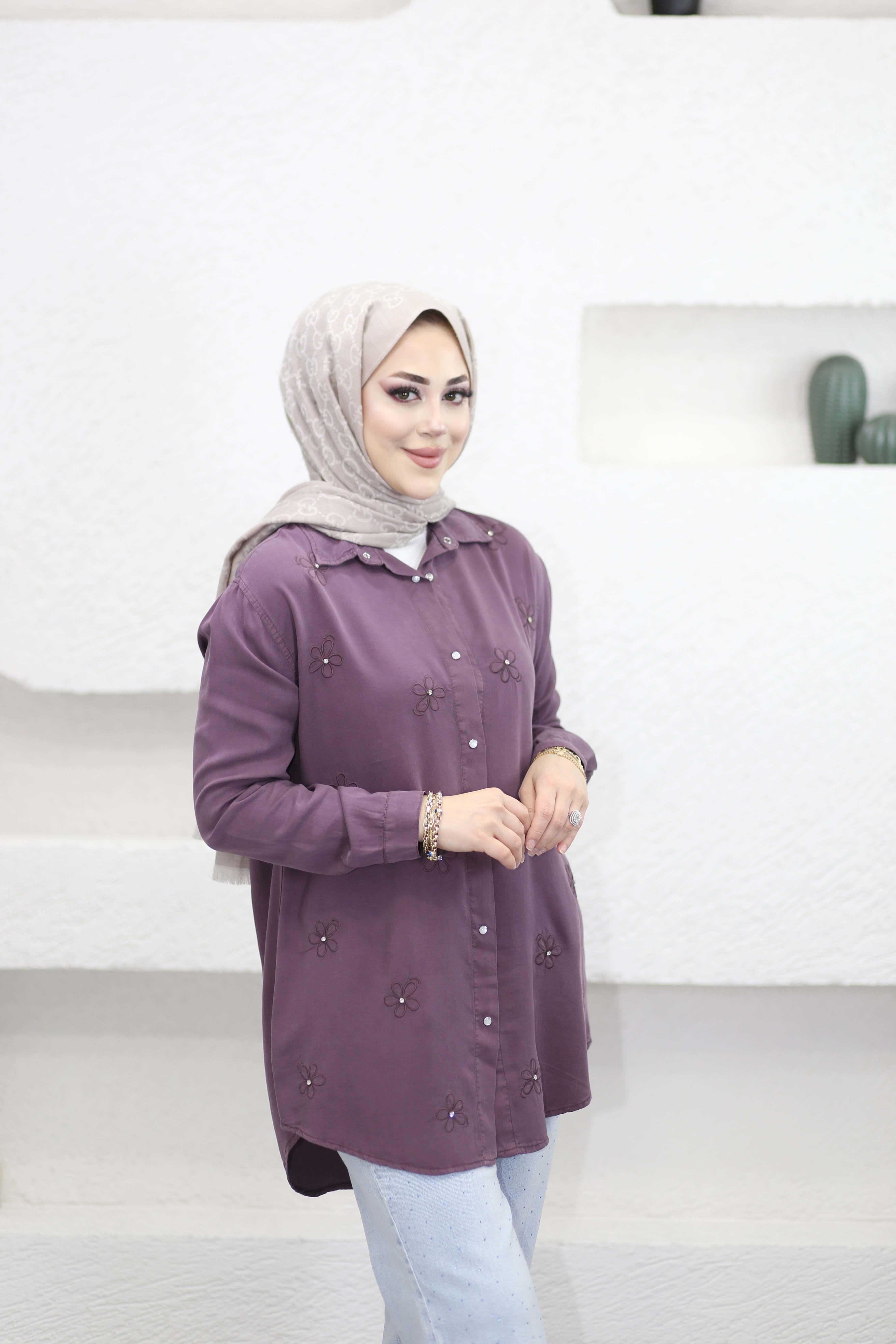 Papatya Tencel Gömlek Mürdüm 7418