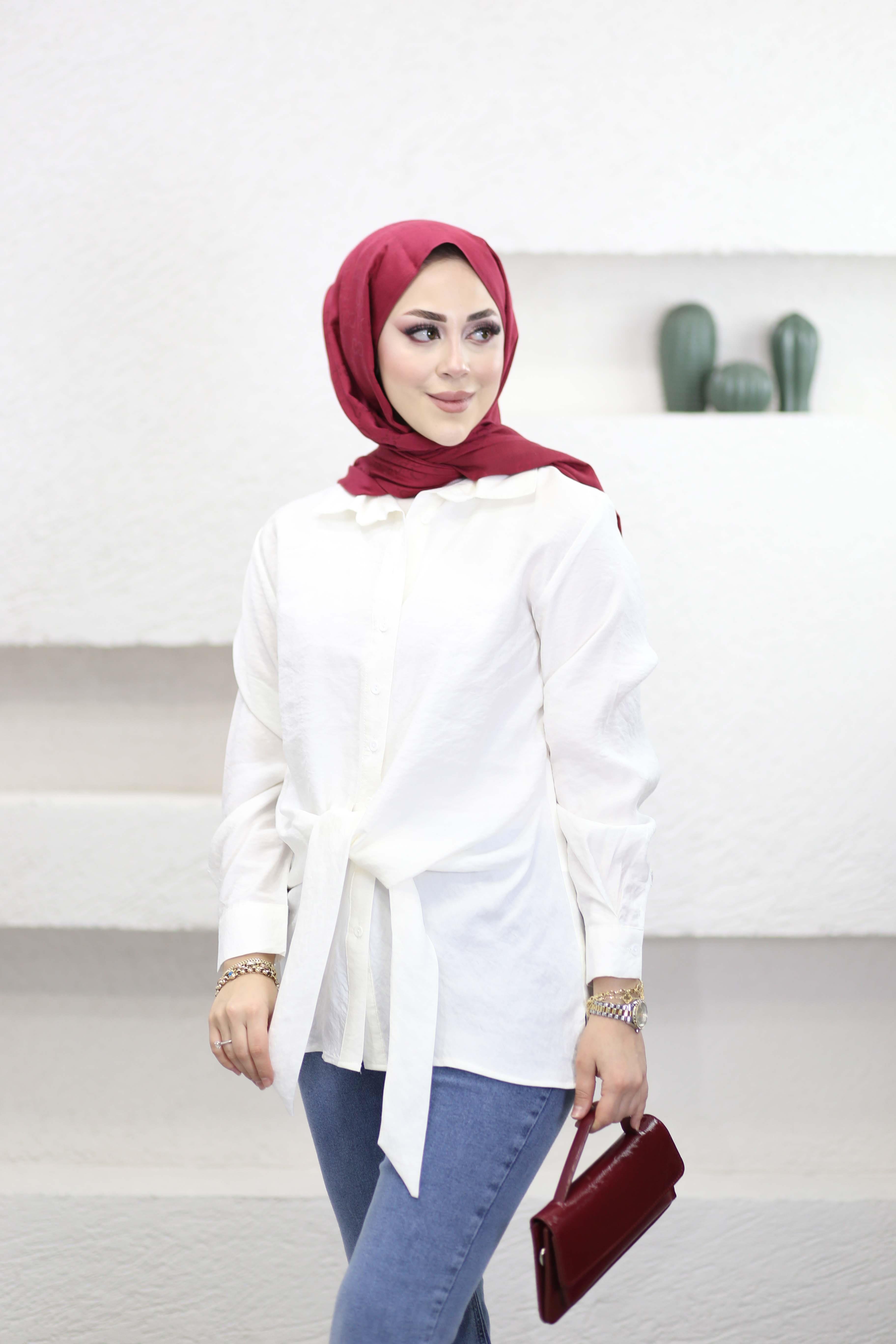 Modern Kesim Bağlamalı Gömlek Beyaz 255375