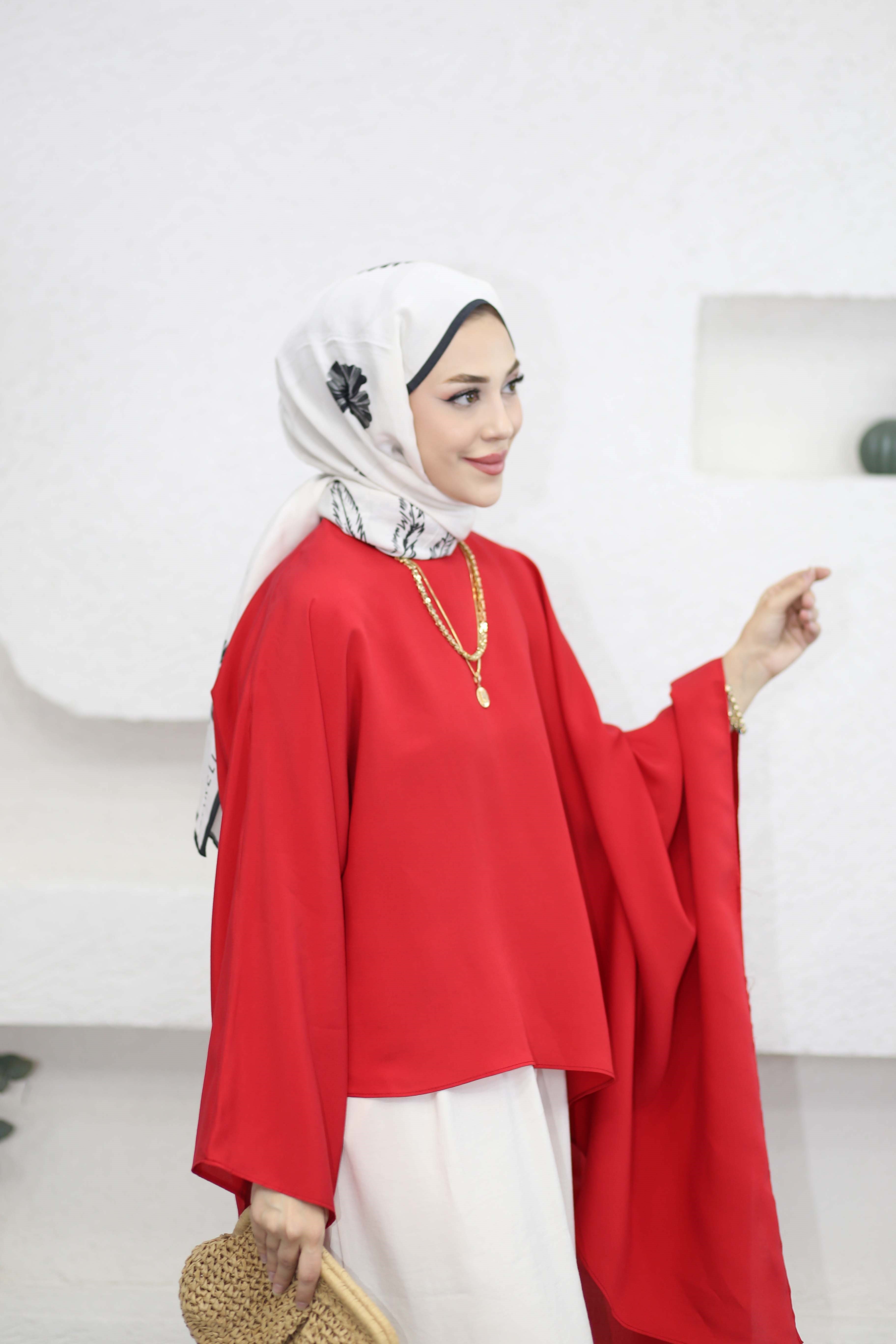 İspanyol Kol Asimetrik Tunik Kırmızı 2276