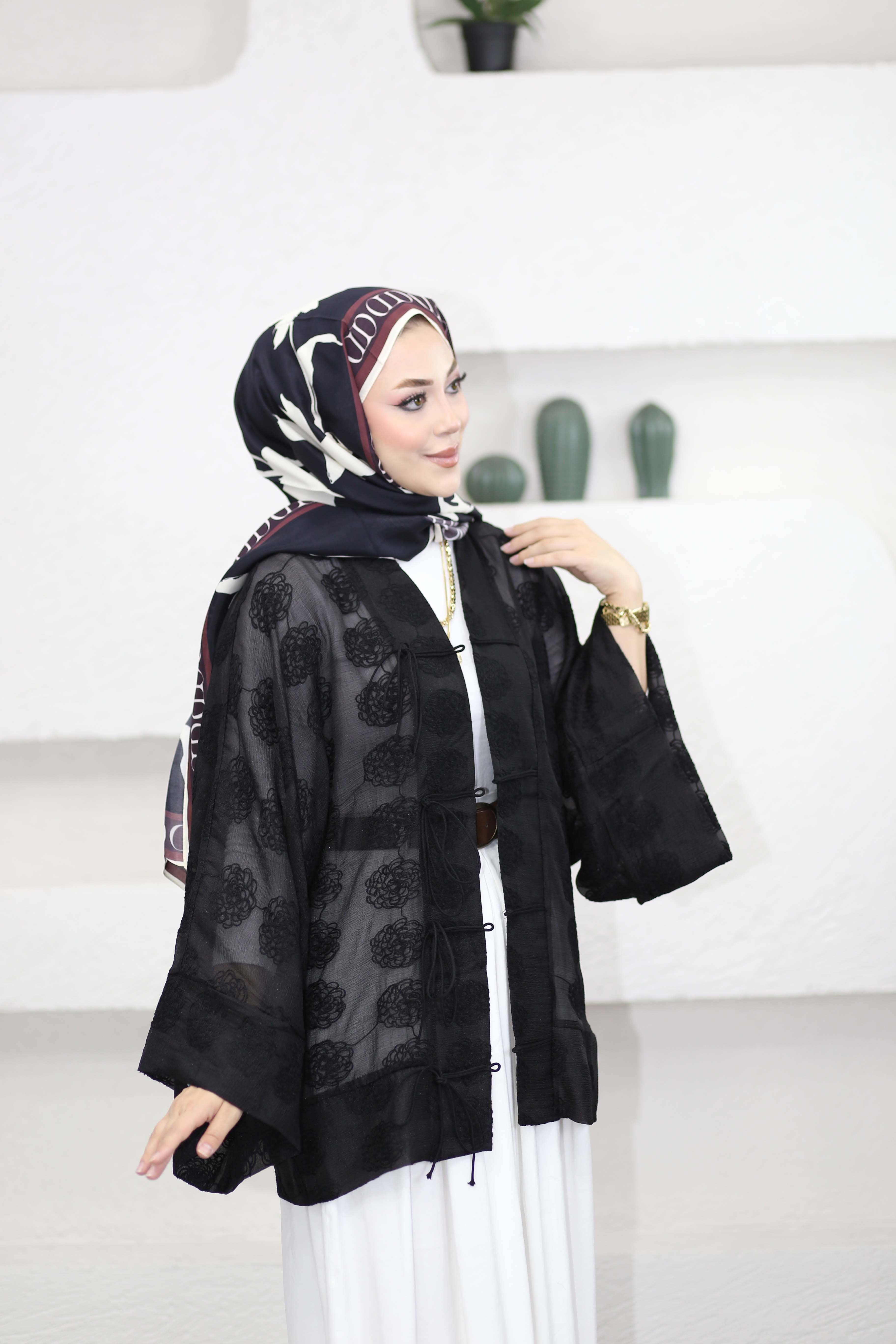 İp Bağcıklı Brodeli Gömlek Siyah 5096